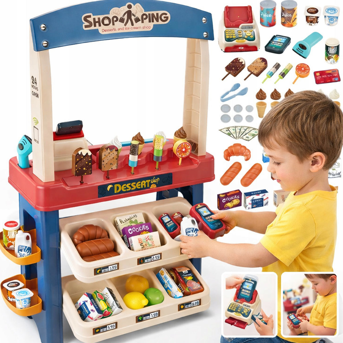 SHOP SUPERMARKET KIDS INTERACTIVE CASH REGISTER ICE CREAM SOUNDS + 55el
