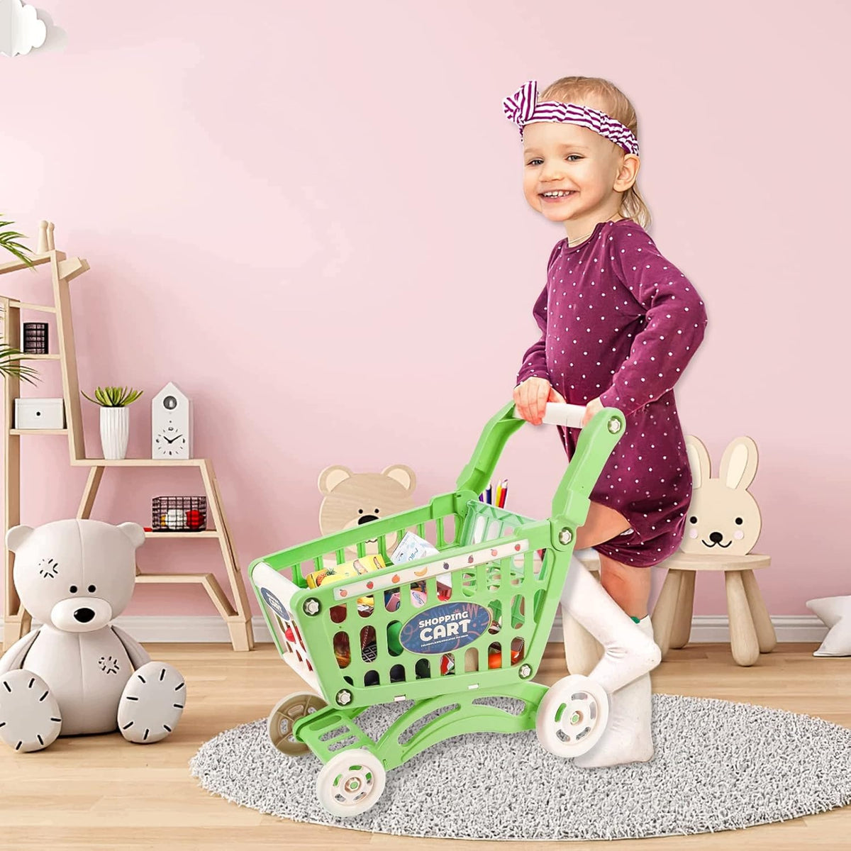 SHOPPING TROLLEY FOR CHILDREN PINK 52 EL CASH REGISTER TERMINAL FRUIT VEGETABLES SHOP Packaging status original