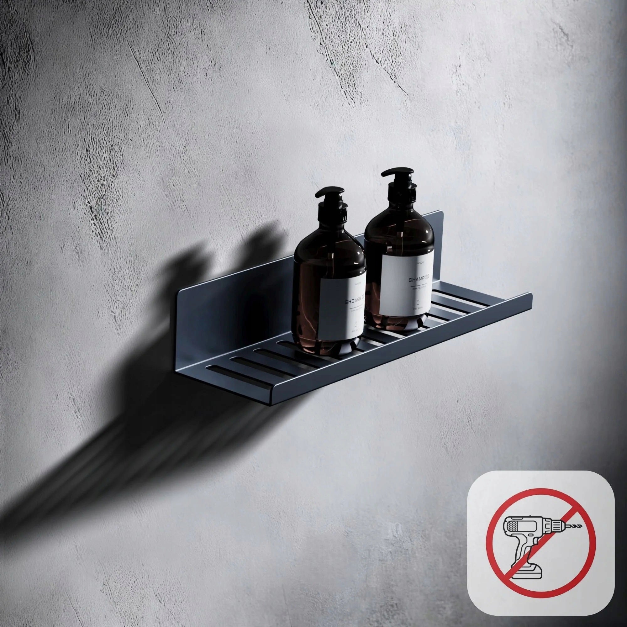 SHOWER SHELF NEXA 30 cm NON-INVASIVE WITHOUT DRILLING 3M VHB + BOTTLE Packaging status original