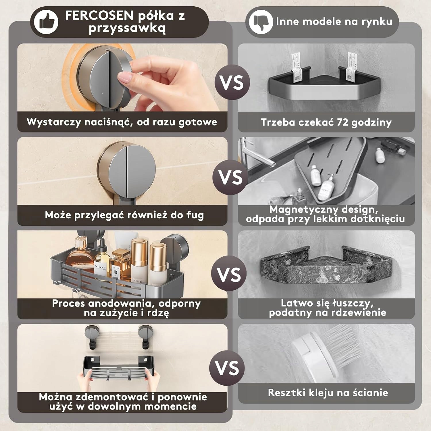 SHOWER SHELF WITH SUCTION CUP HANDLE WITHOUT DRILLING IDEAL FOR BATHROOM Manufacturer code PÓŁKA PRYSZNICOWA UCHWYT PRZYCZEPIANY ŚCIANY