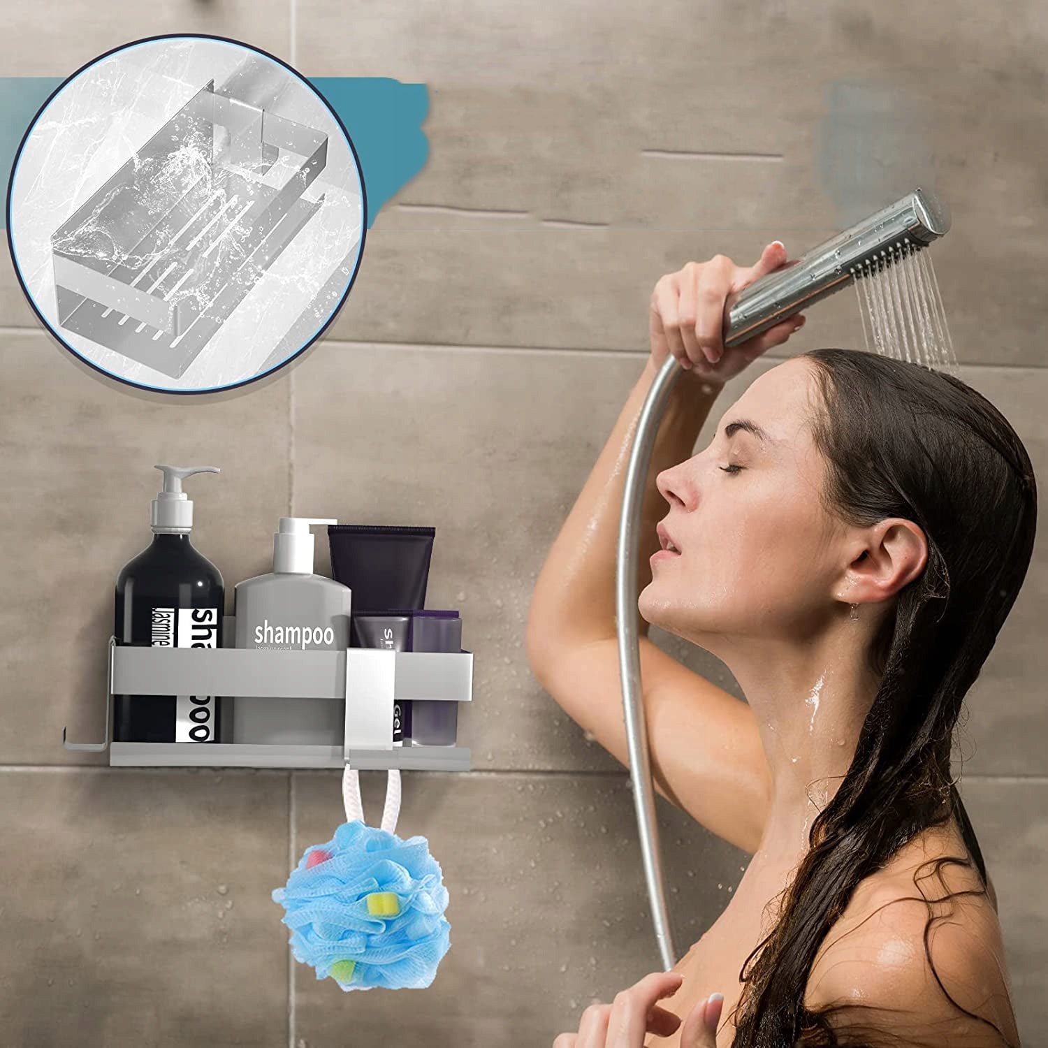 SHOWER SHELF WITHOUT DRILLING, STAINLESS SHOWER SHELF, ORGANIZER Brand no brand