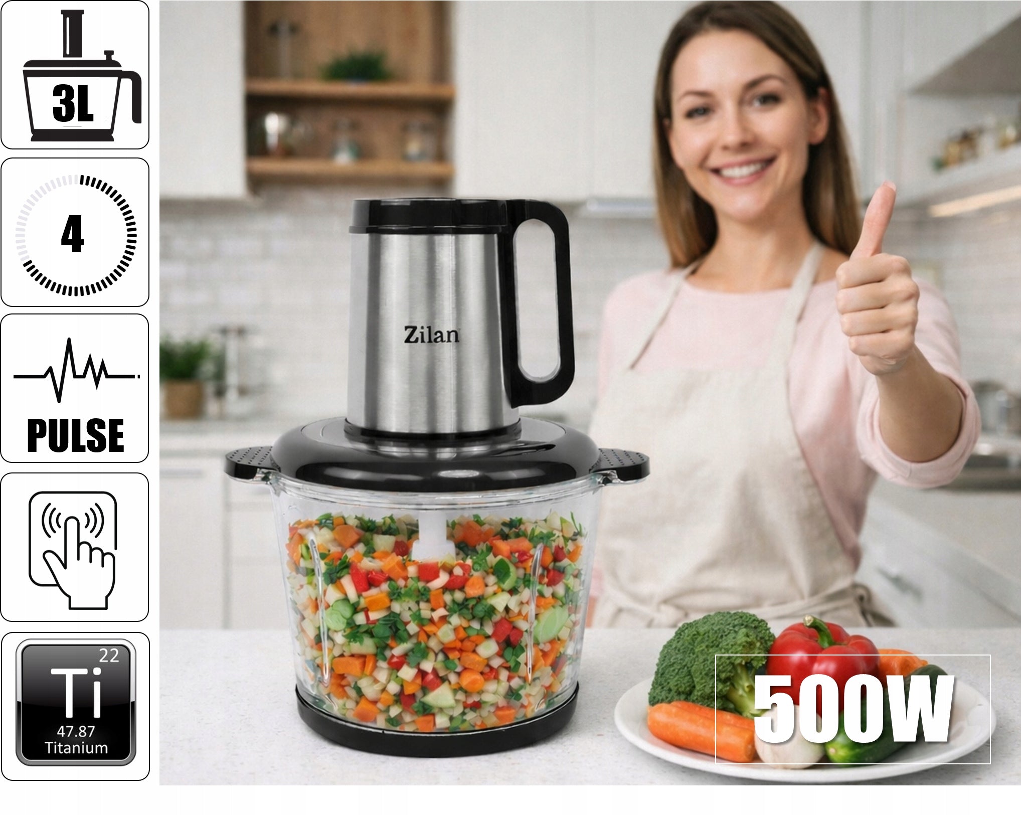 SHREDDER FOR VEGETABLES MEAT FRUIT MALAXER TITANIUM 500W 3L Packaging status original