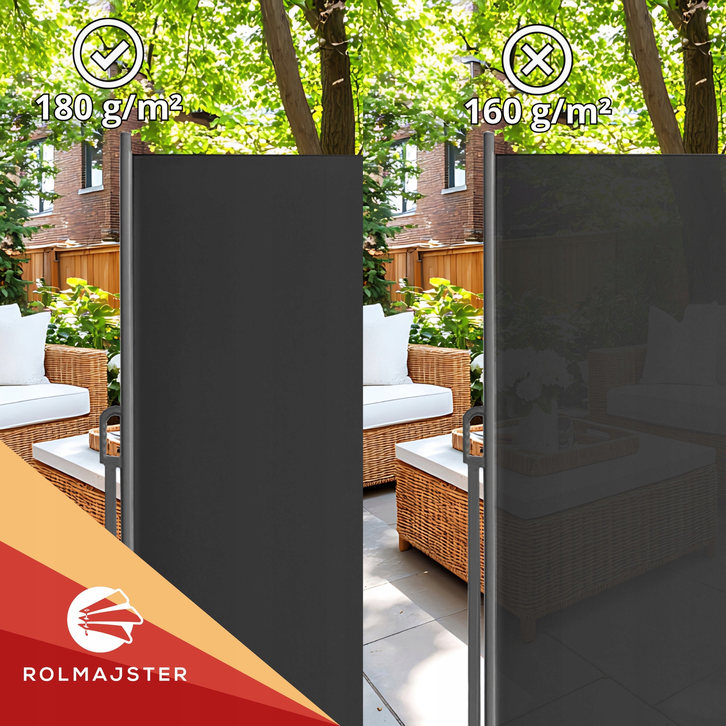 SIDE AWNING COVER SCREEN ROLLER BLIND FOR TERRACE RETRACTABLE 200x400 cm Grey Kind marquise