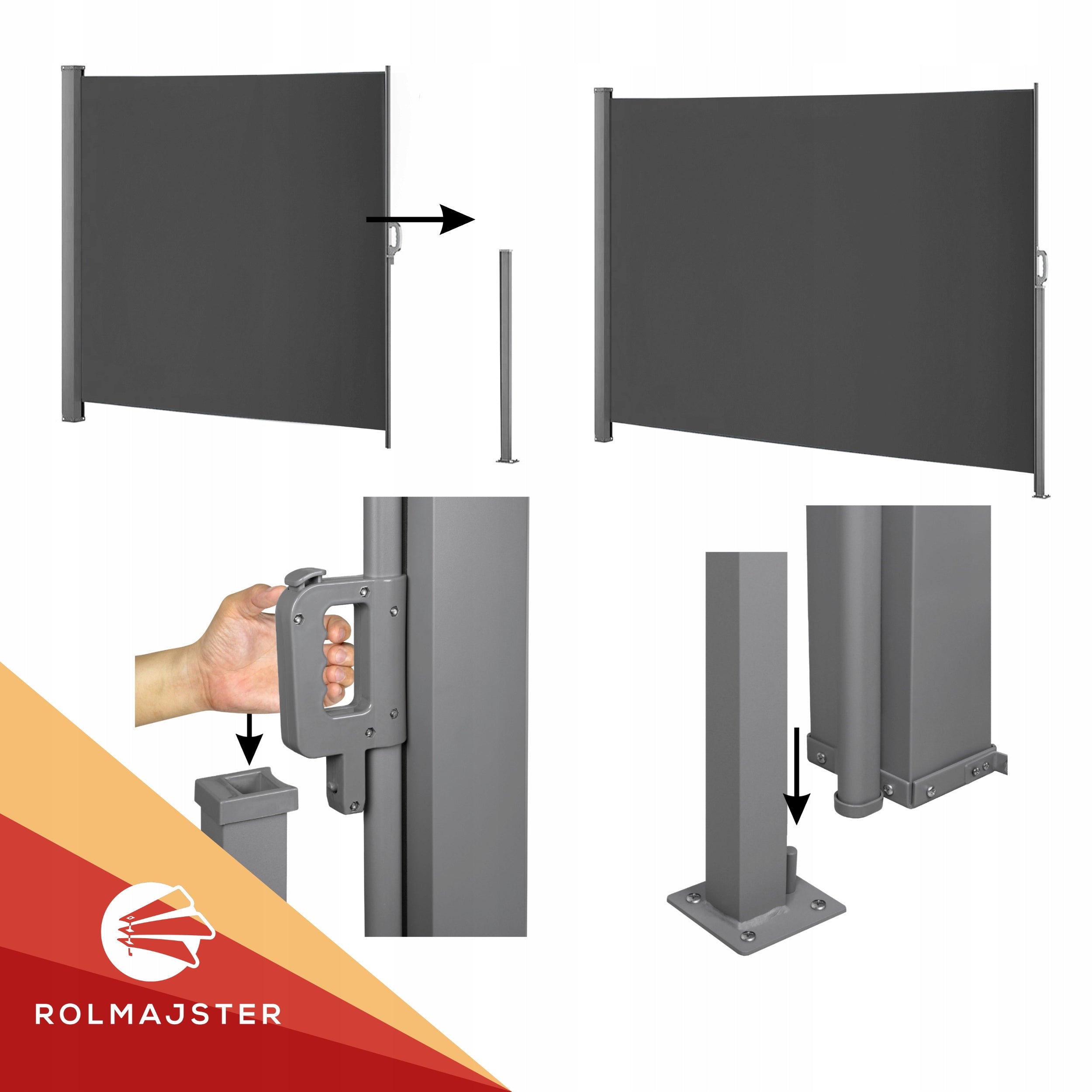 SIDE AWNING COVER SCREEN ROLLER BLIND FOR TERRACE RETRACTABLE 200x400 cm Grey Length 400 cm