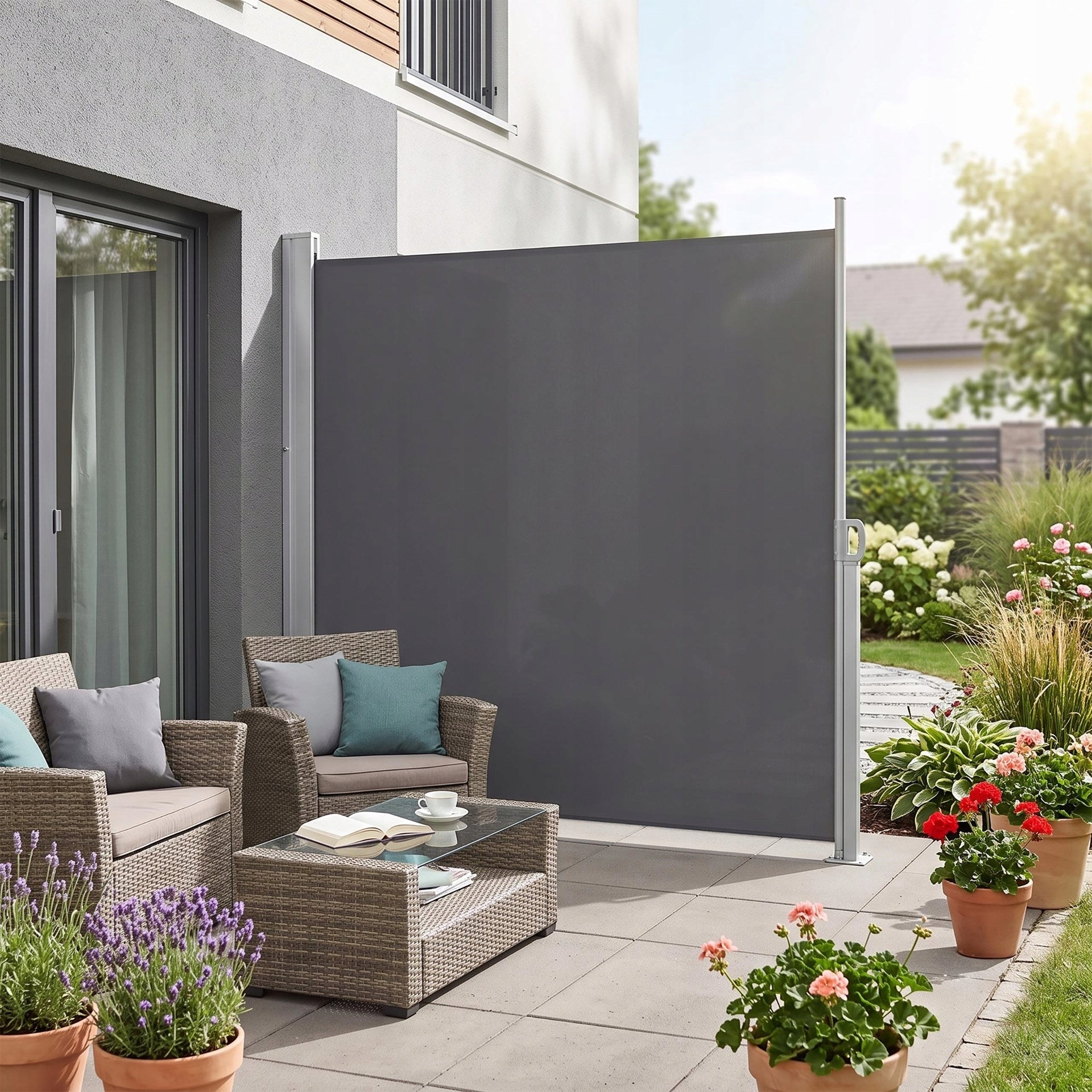 SIDE AWNING ROLLER BLIND FOR TERRACE COVER TERRACE SCREEN 400x180 cm RETRACTABLE Product width 180 cm