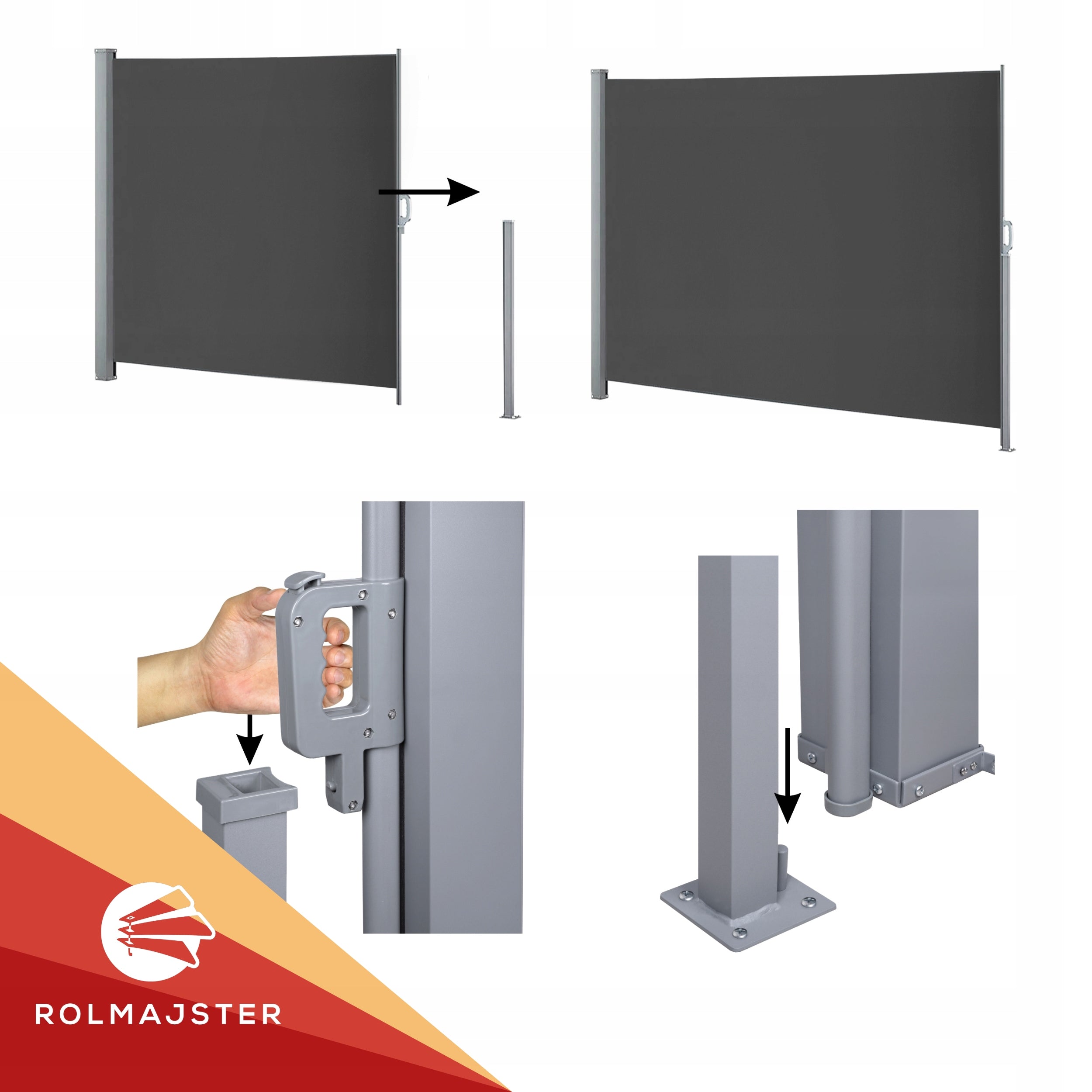 SIDE AWNING SCREEN COVER RETRACTABLE TERRACE BLIND 350x180 Light Grey Length 350 cm