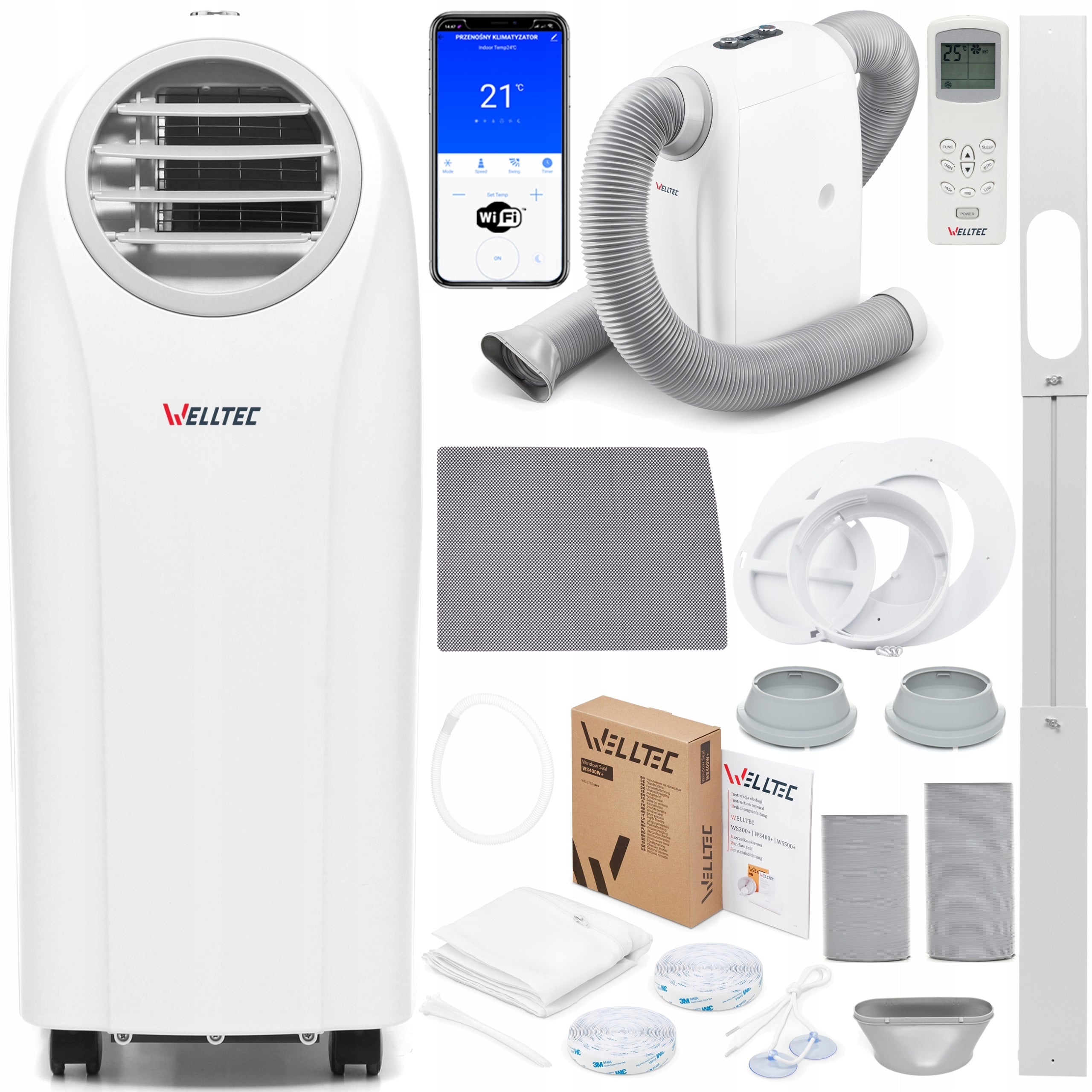 SILENT PORTABLE AIR CONDITIONER WELLTEC ACH1212 5in1 WiFi 3,5kW 65m² +SEAL