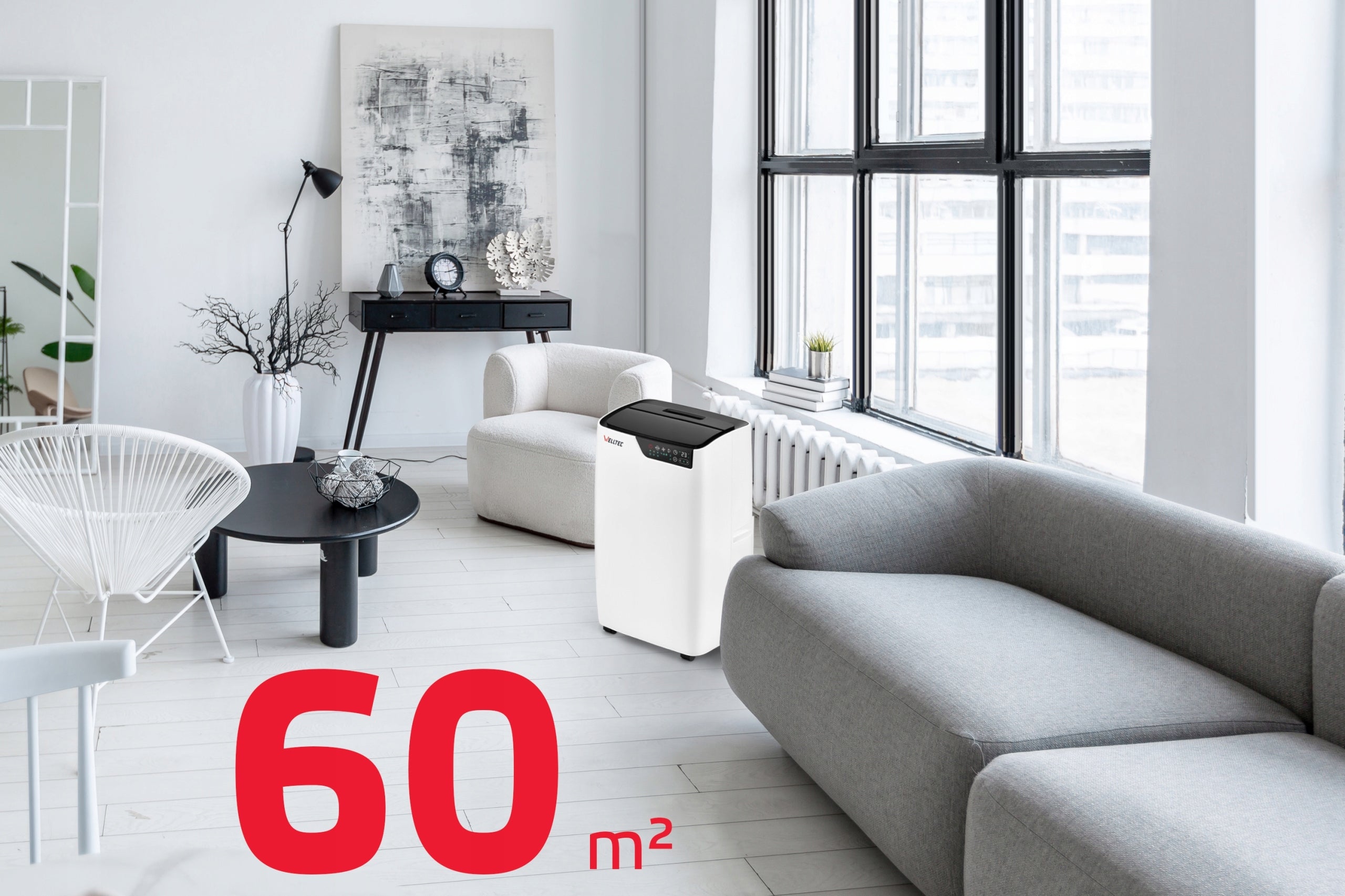 SILENT PORTABLE AIR CONDITIONER WELLTEC ACL12 - 3in1 WiFi 3,5kW 60m² +SEAL Packaging status original