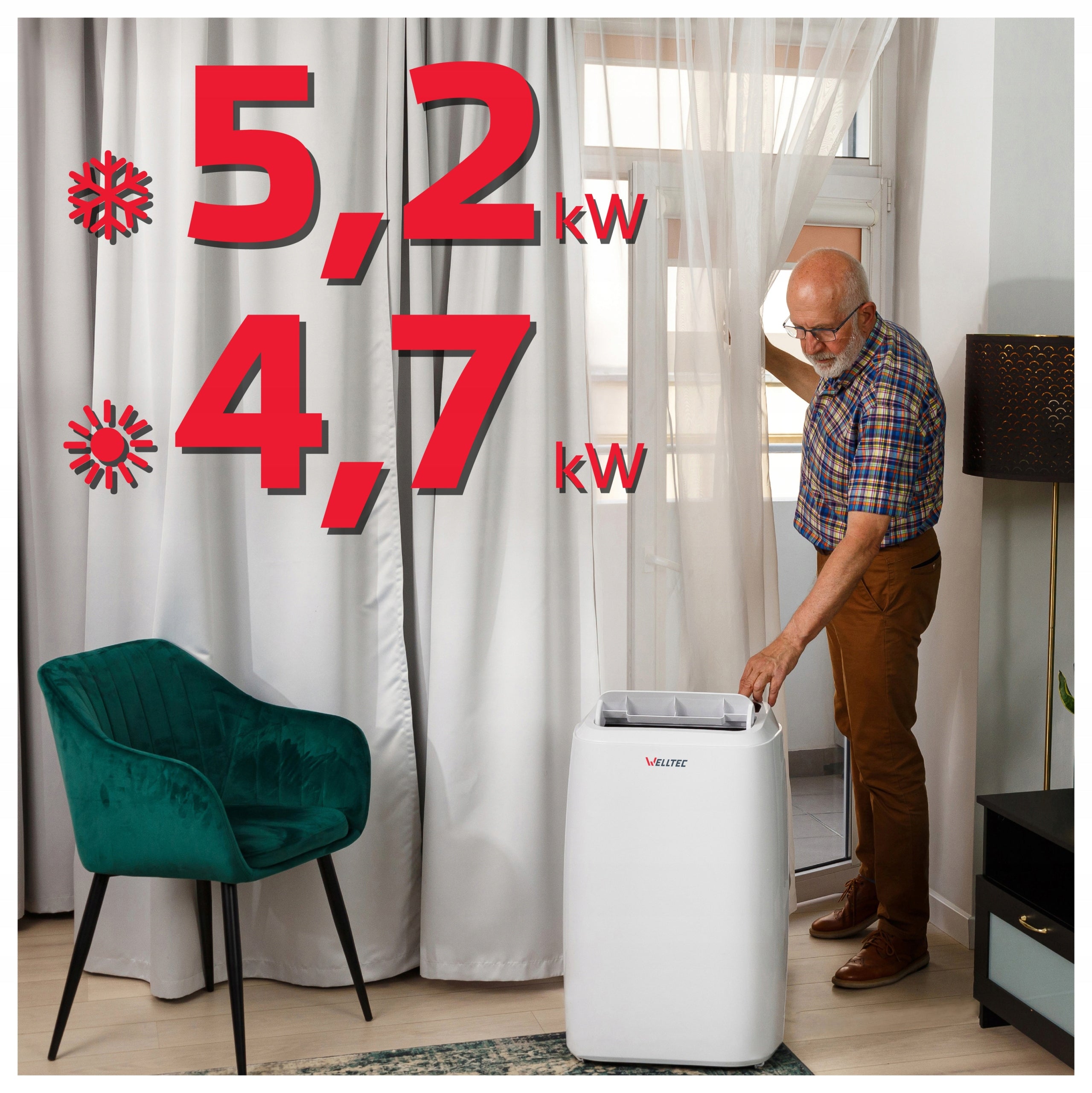 SILENT PORTABLE AIR CONDITIONER WELLTEC ACN18 - 5in1 WiFi 5,2kW to 100m² + HEPA Packaging status original
