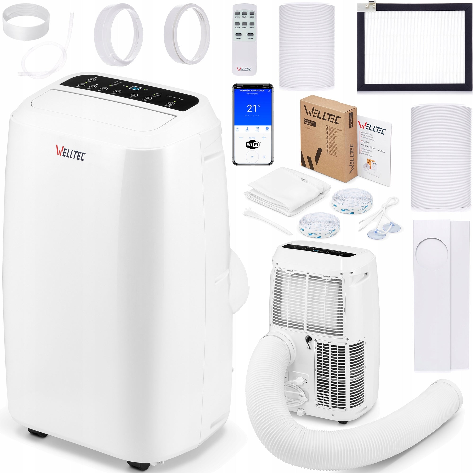 SILENT PORTABLE AIR CONDITIONER WELLTEC ACN18 - 5in1 WiFi 5,2kW to 100m² + HEPA