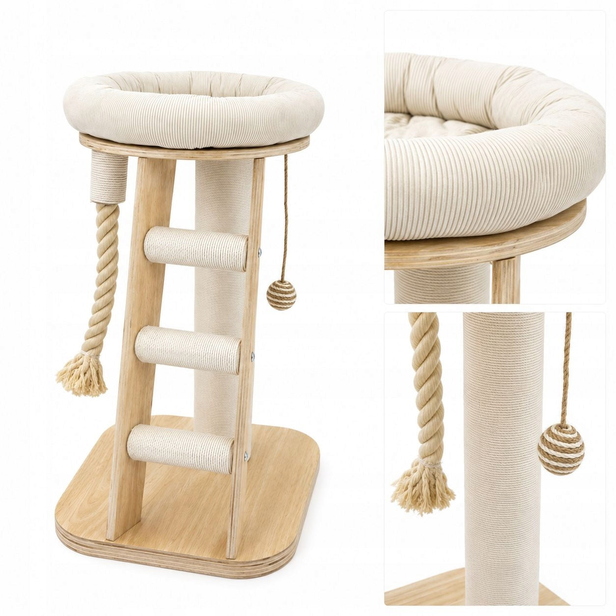 SIMBA scratcher for cat with a bed on a stable wooden base