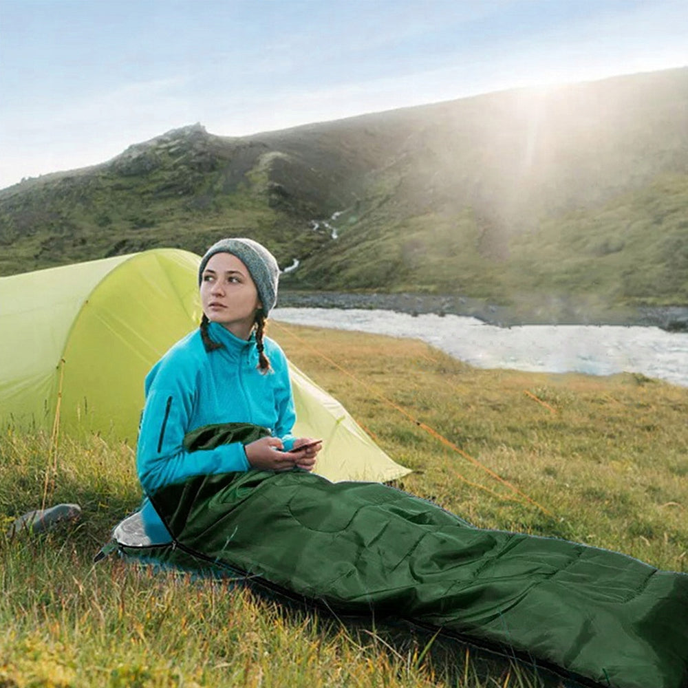 SLEEPING BAG MUMMY HIKING LIGHT WARM DUVET COVER GREEN 210x75 CM Brand Trizand