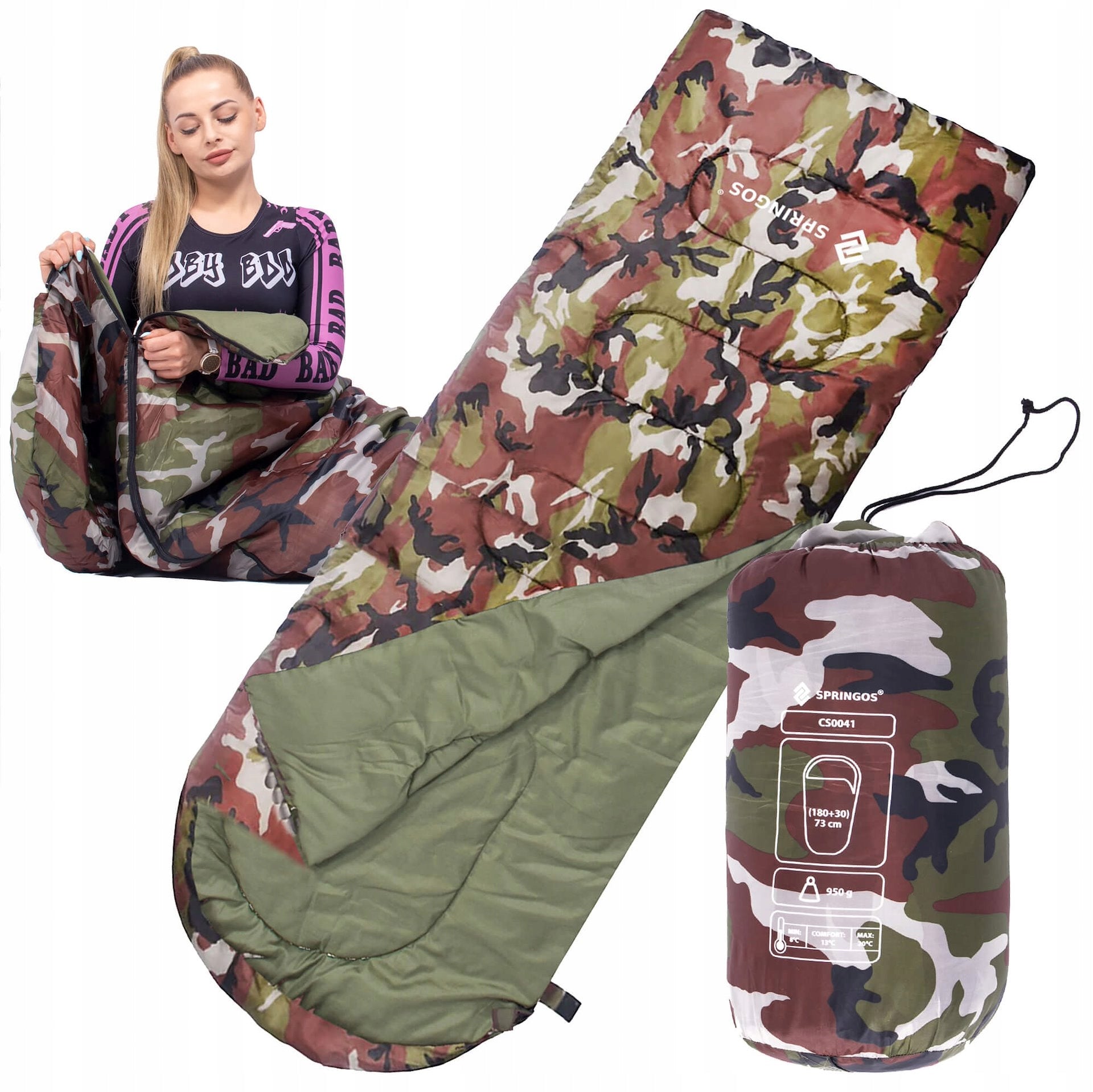 SLEEPING BAG MUMMY HIKING LIGHT WARM QUILT HOOD 2in1 COVER 210x75 CM