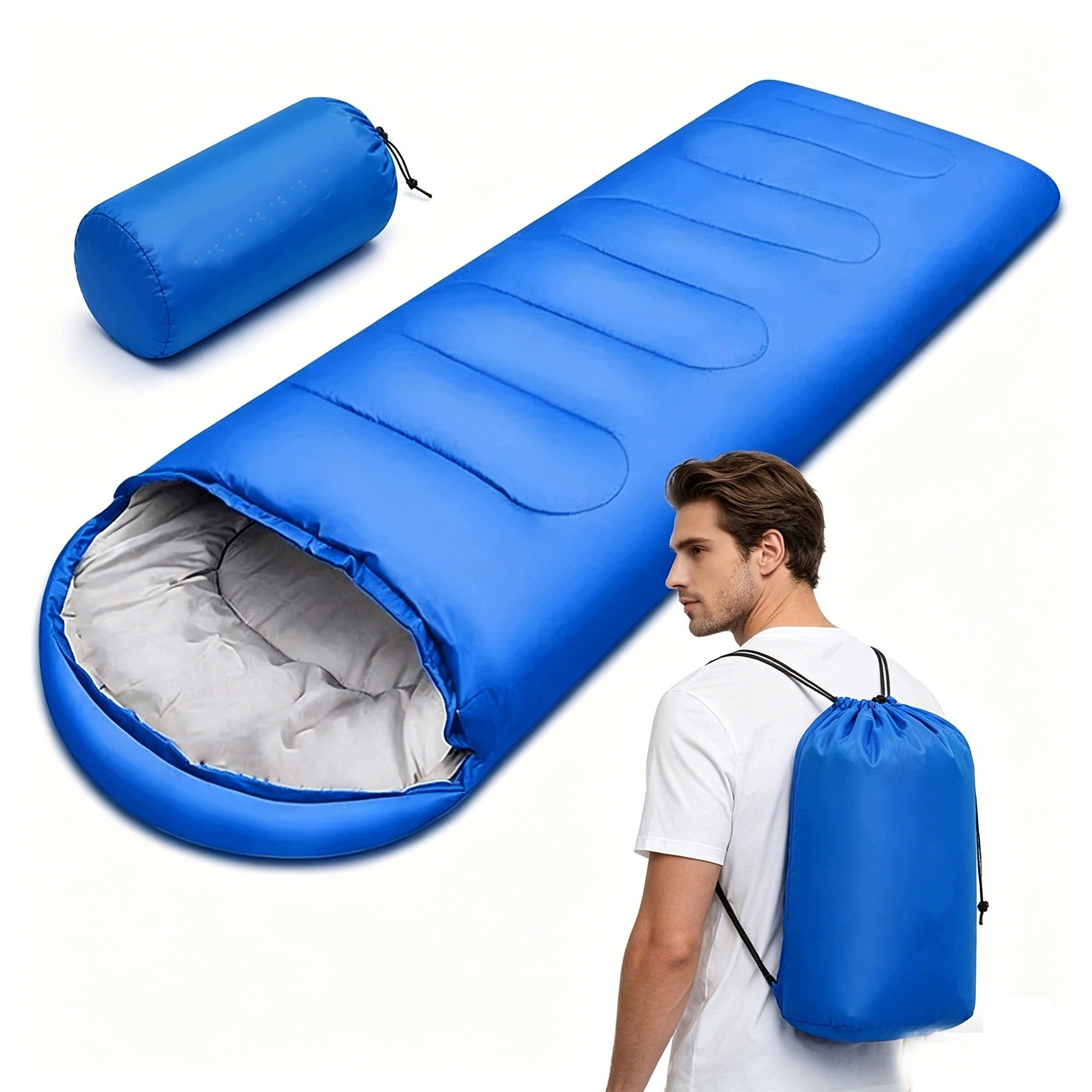 SLEEPING BAG MUMMY HIKING LIGHT WARM QUILT HOOD 2in1 COVER 210x75 CM