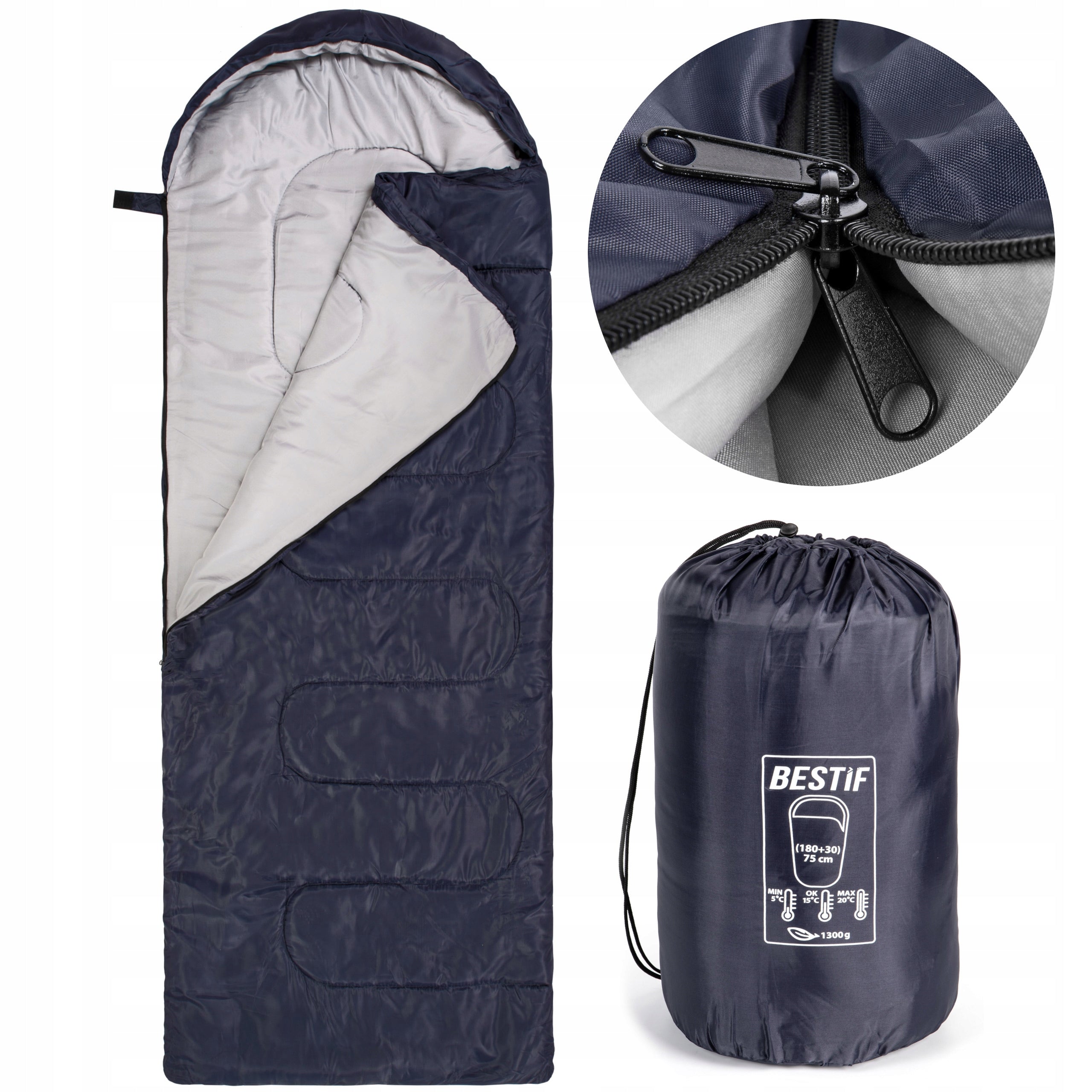SLEEPING BAG QUILT 2in1 WITH HOOD TOURIST WARM BESTIF 210X75 CM COVER Manufacturer code BS002