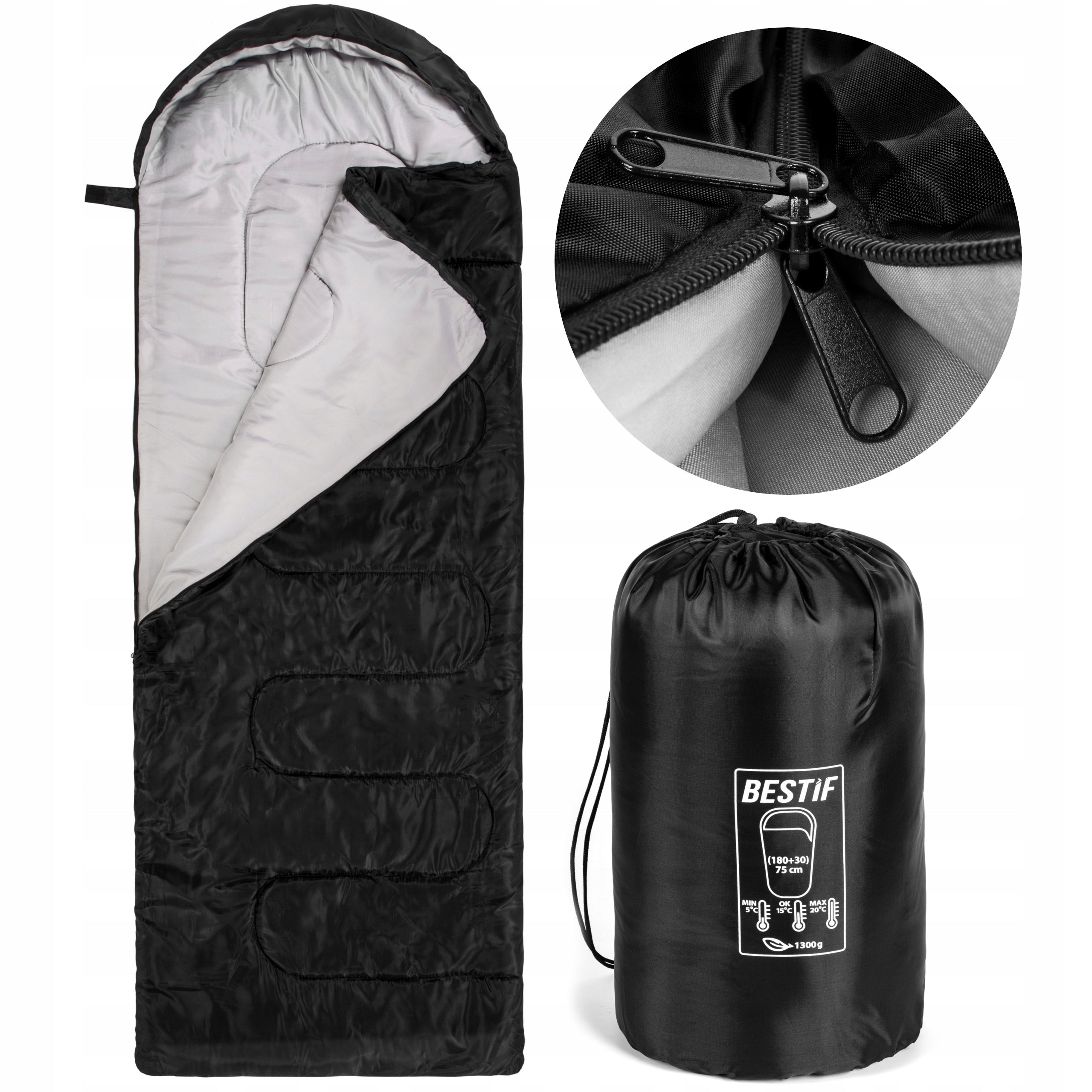 SLEEPING BAG QUILT 2in1 WITH HOOD TOURIST WARM BESTIF 210X75 CM COVER