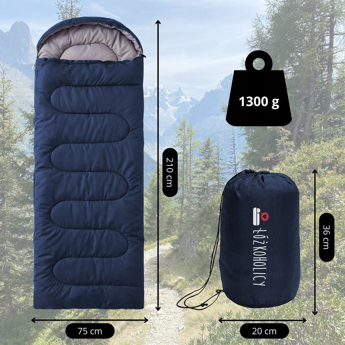 SLEEPING BAG TOURIST QUILT WITH HOOD 2in1 WARM LIGHT navy + cover Manufacturer code Śpiwór turystyczny z kapturem mumia