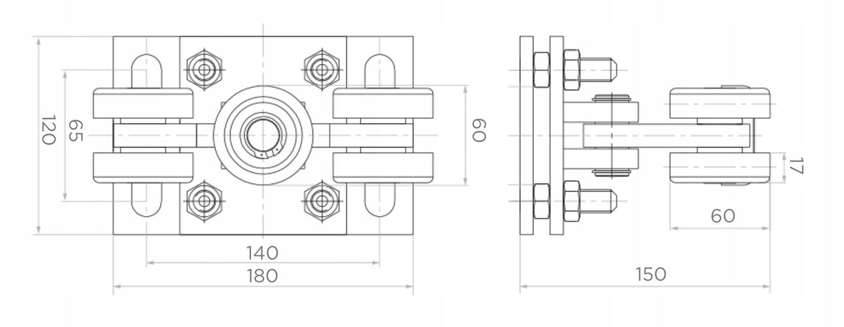 SLIDING GATE ROLLER TROLLEYS FOR RAIL PROFILE 70x70 650KG SET OF 5 ROLLERS Manufacturer code 60,003,70