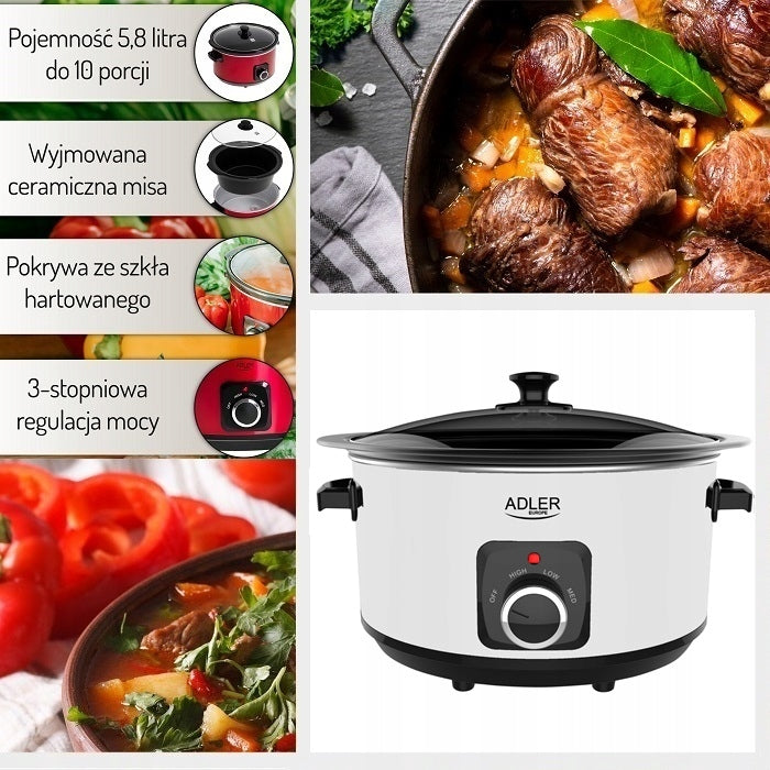 SLOW COOKER ELECTRIC CERAMIC POT 5,8L PROGRAMMABLE AD6413 Manufacturer code AD 6413w