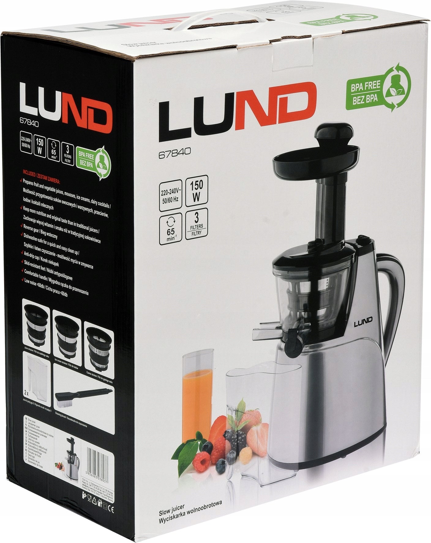 SLOW JUICER Lund 67840 for Juices 150 W BPA FREE Silver Dominant color silver/gray