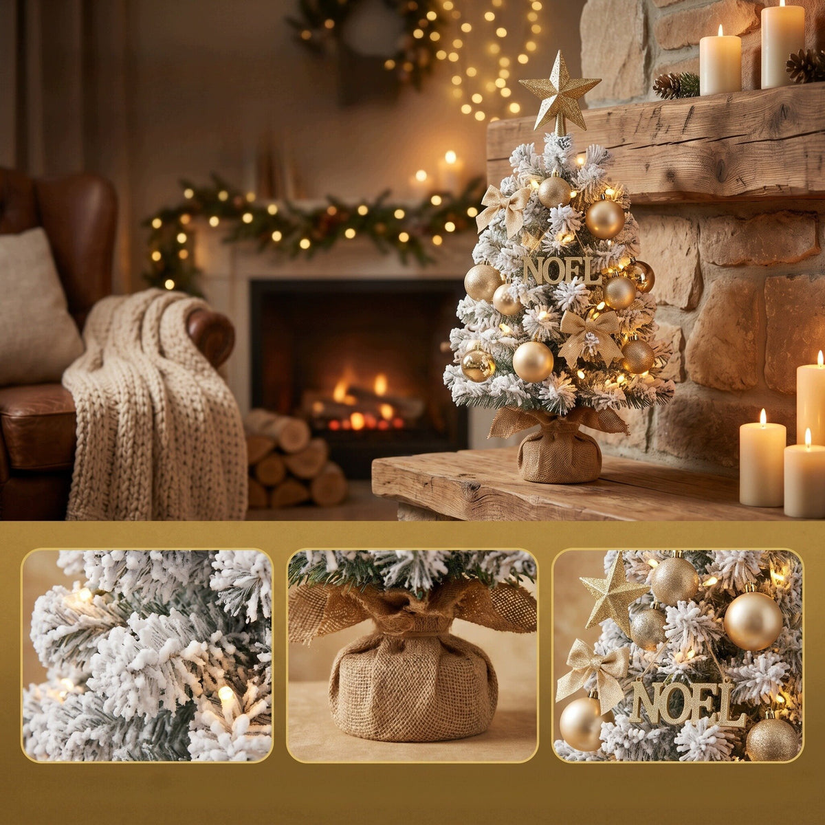 SMALL ARTIFICIAL CHRISTMAS TREE with Light Snow Flocked 50cm DIY Gift
