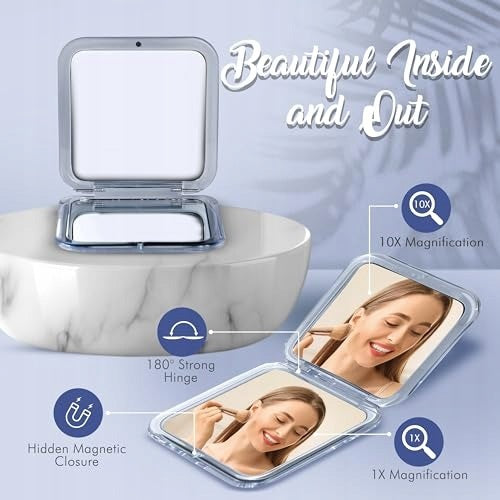 SMALL COMPACT MIRROR FOR TRAVEL 10 X / 1 X MAGNIFICATION FOR WORKSHOP Brand IDEAL