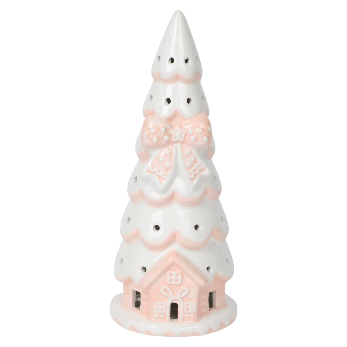 SMALL GINGERBREAD CHRISTMAS TREE GLOWING PINK DECORATION LED CHRISTMAS FIGURINE Manufacturer code kolorowa figurka świąteczna domek piernikowy