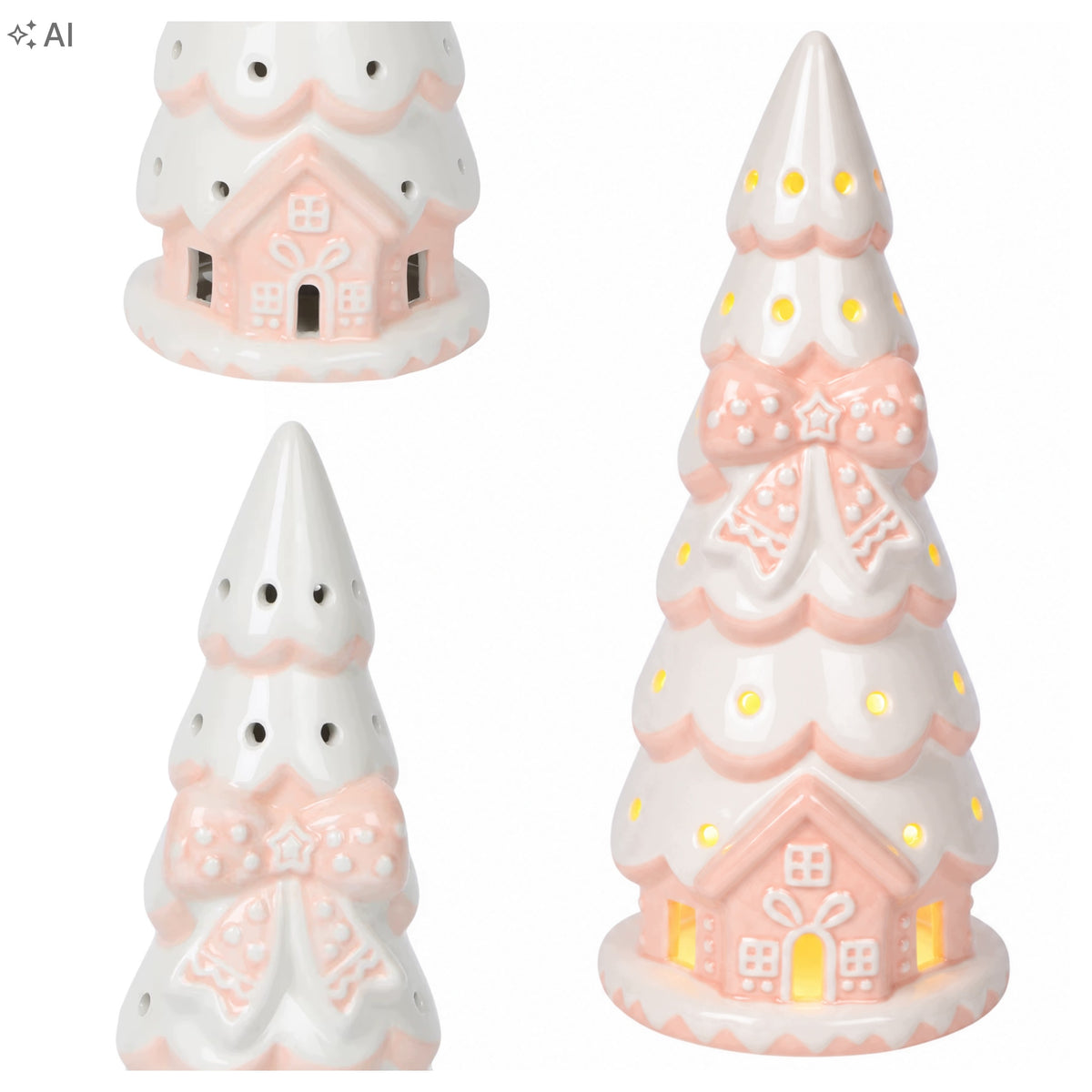SMALL GINGERBREAD CHRISTMAS TREE GLOWING PINK DECORATION LED CHRISTMAS FIGURINE