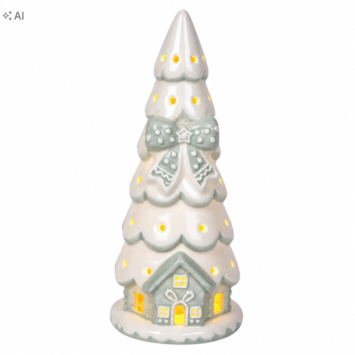 SMALL GINGERBREAD CHRISTMAS TREE GLOWING WHITE DECORATION LED CHRISTMAS FIGURINE Manufacturer code kolorowa figurka świąteczna domek piernikowy