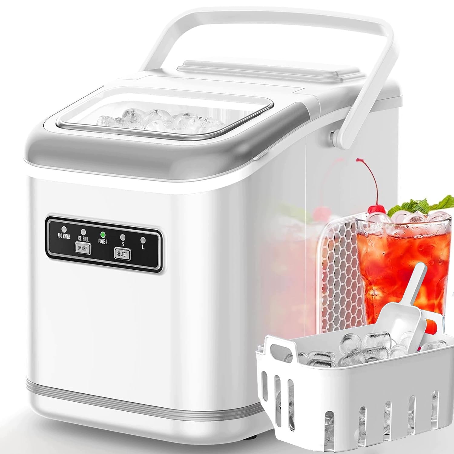 SMALL ICE CUBE MAKING MACHINE, 2 SIZES CUBES, ICE FOR HOME Dominant color white