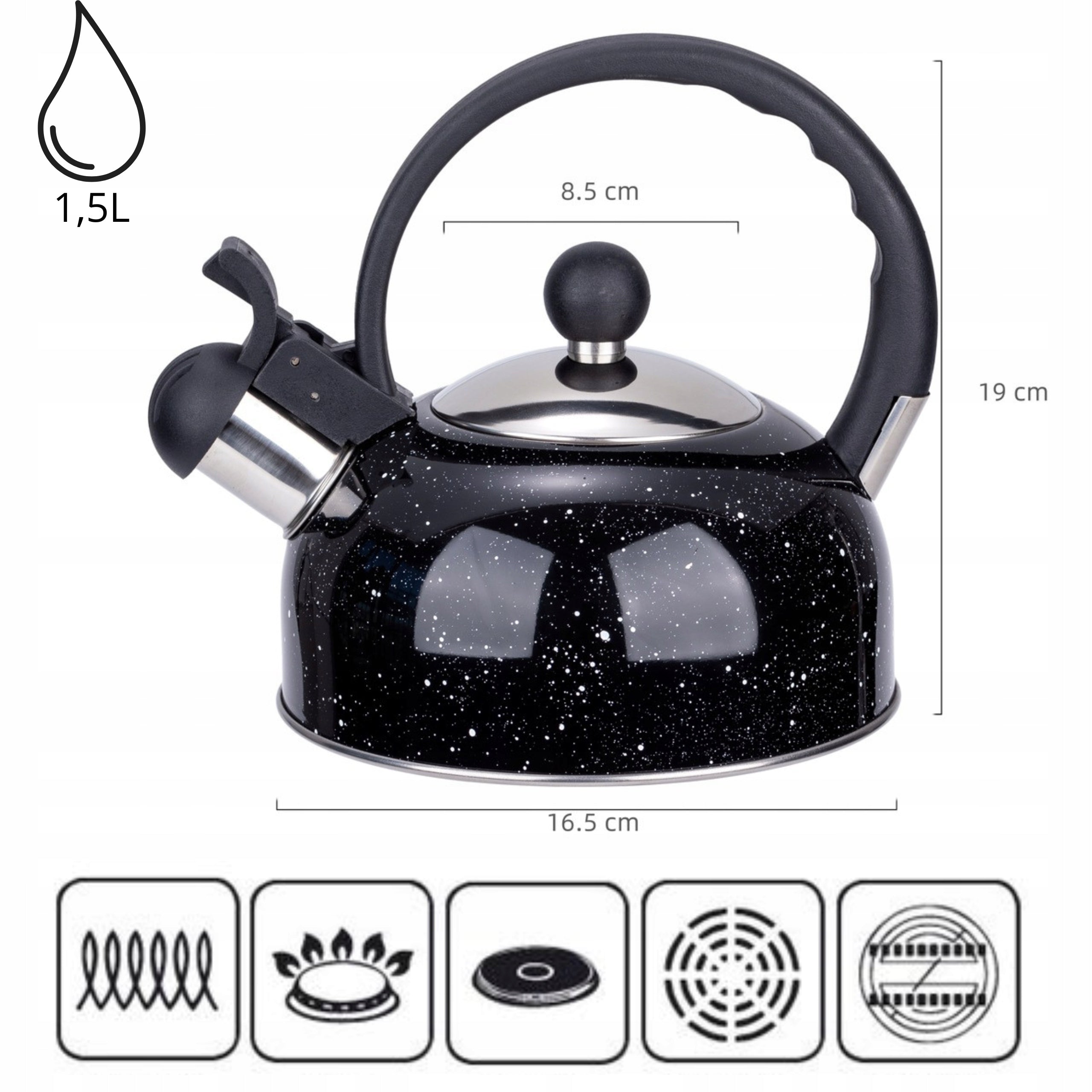 SMALL KETTLE 1,5L STEEL STYLISH KETTLE BLACK SPECKLED GAS INDUCTION EAN (GTIN) 5907768751791