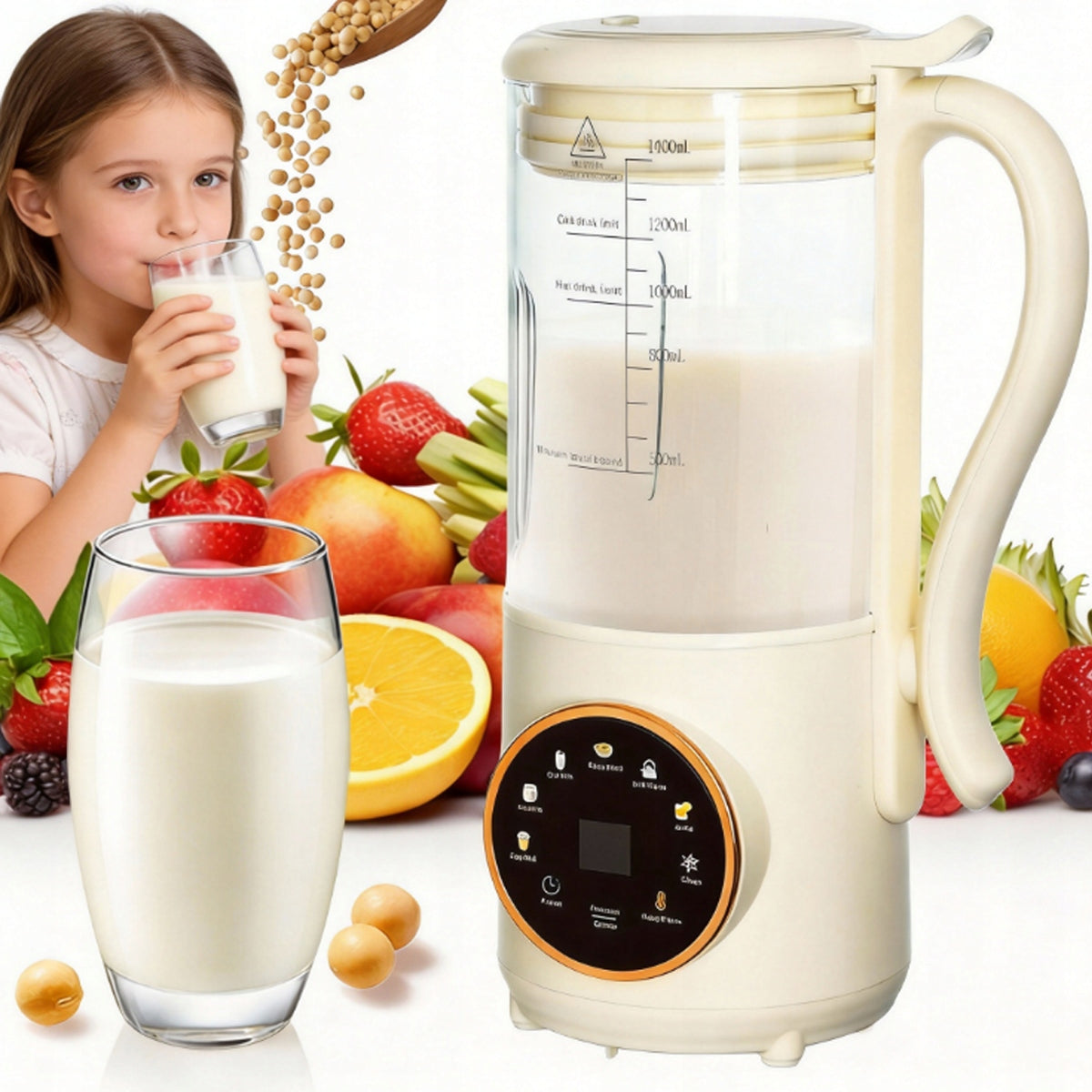 SMALL LED KITCHEN BLENDER 1400ML 8IN1 SELF-CLEANING 600W FOR SOY MILK