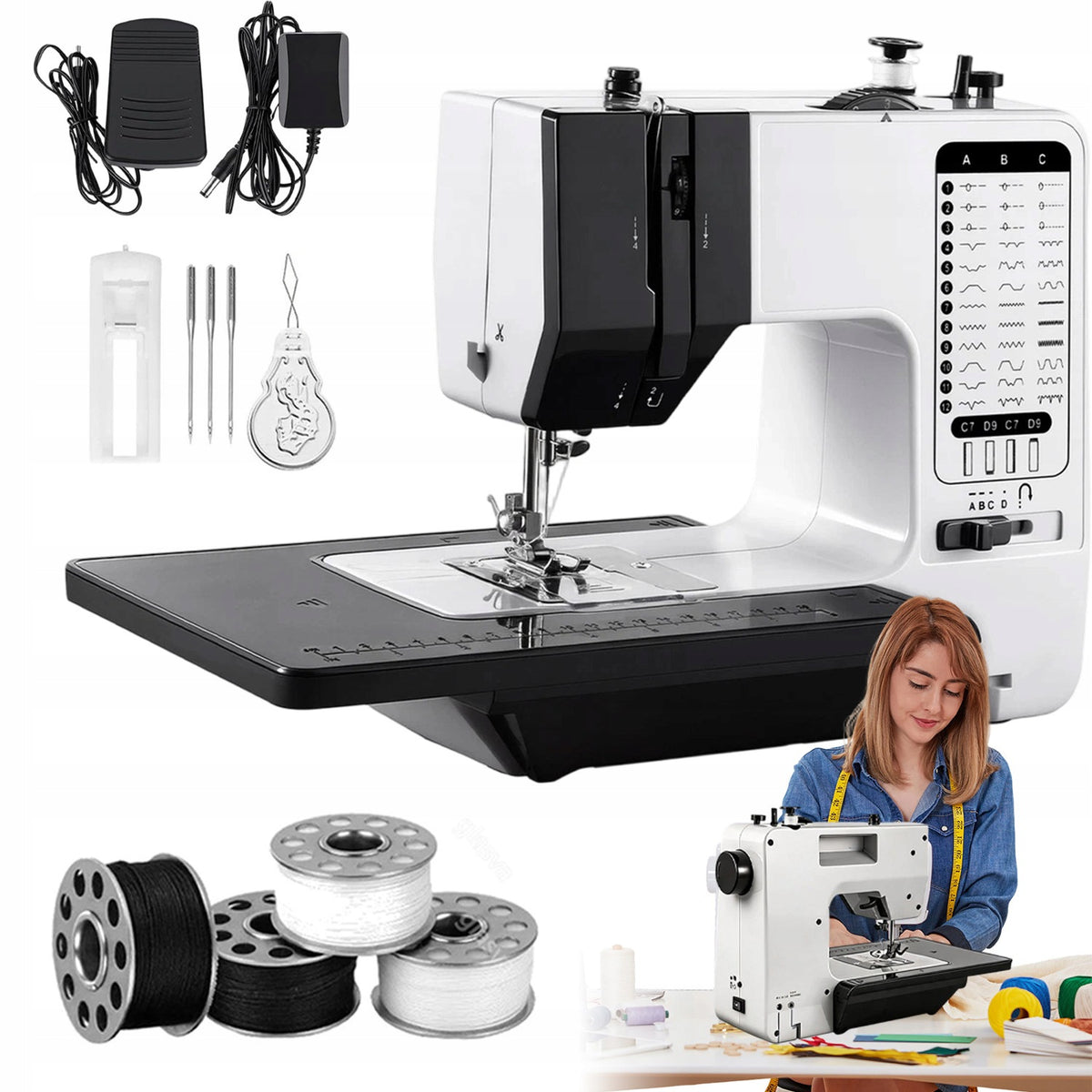 SMALL MULTIFUNCTIONAL SEWING MACHINE PORTABLE SEWING MODES LED LIGHTING