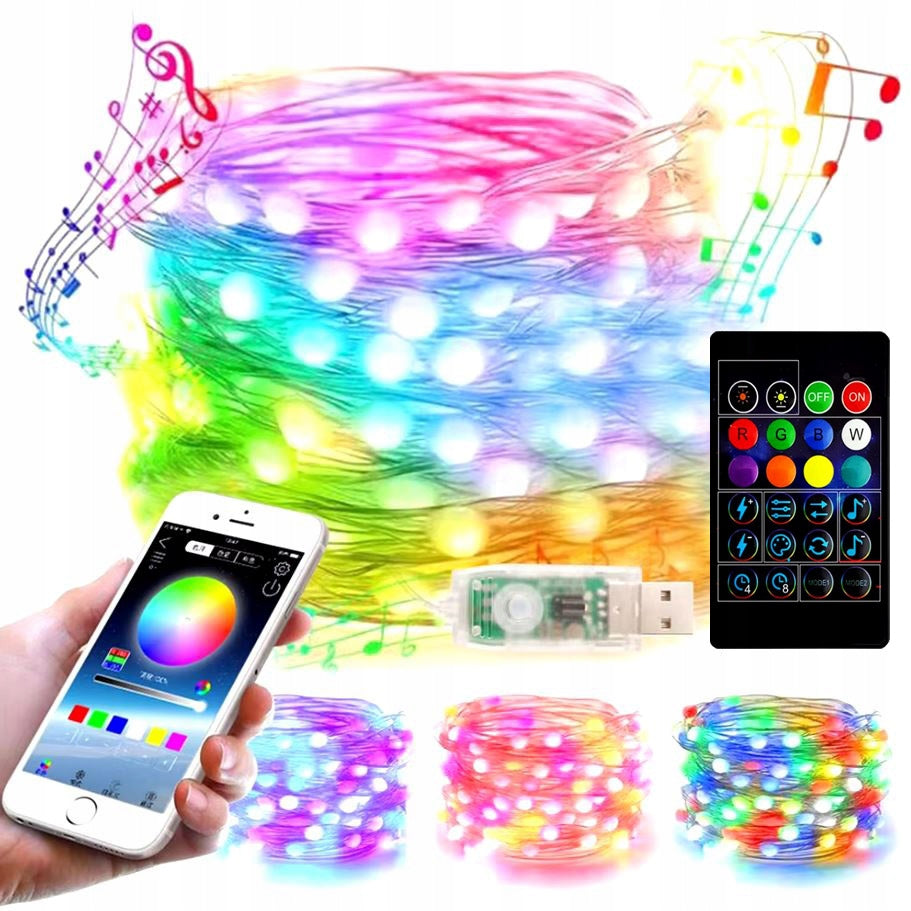 SMART Christmas Tree Lights 200 LED RGB USB Bluetooth 20m App Remote Control Manufacturer code 0655729395960