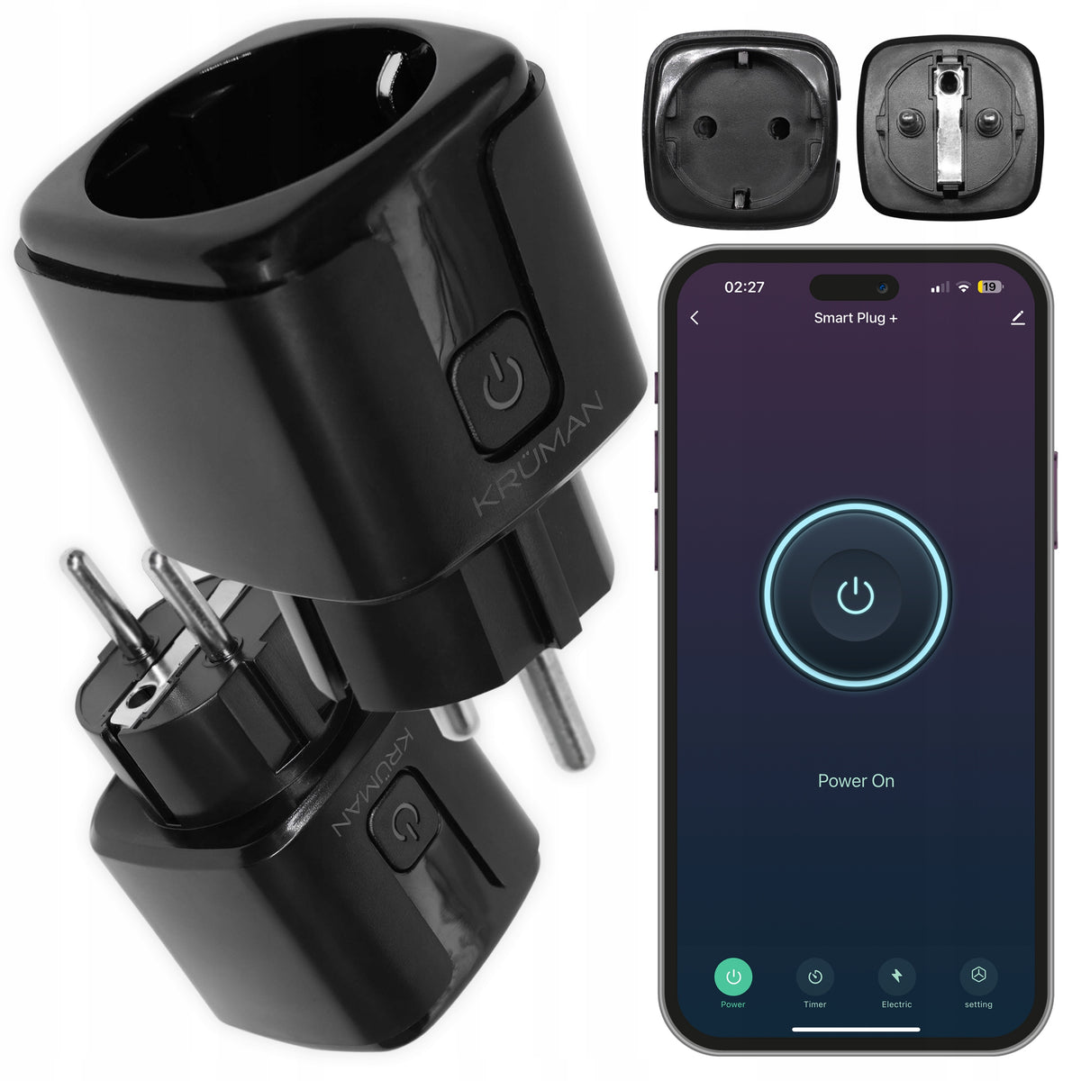 SMART SOCKET WATTMETER BLACK TIMER WiFi 16A SMART TUYA