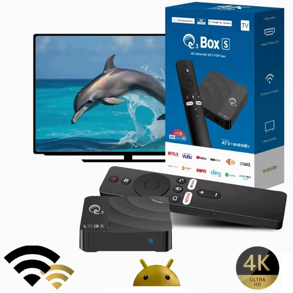 SMART TV TUNER 4K Q3 BOX S ANDROID 14 15 16, 1, H313, WITH VOICE REMOTE CONTROL