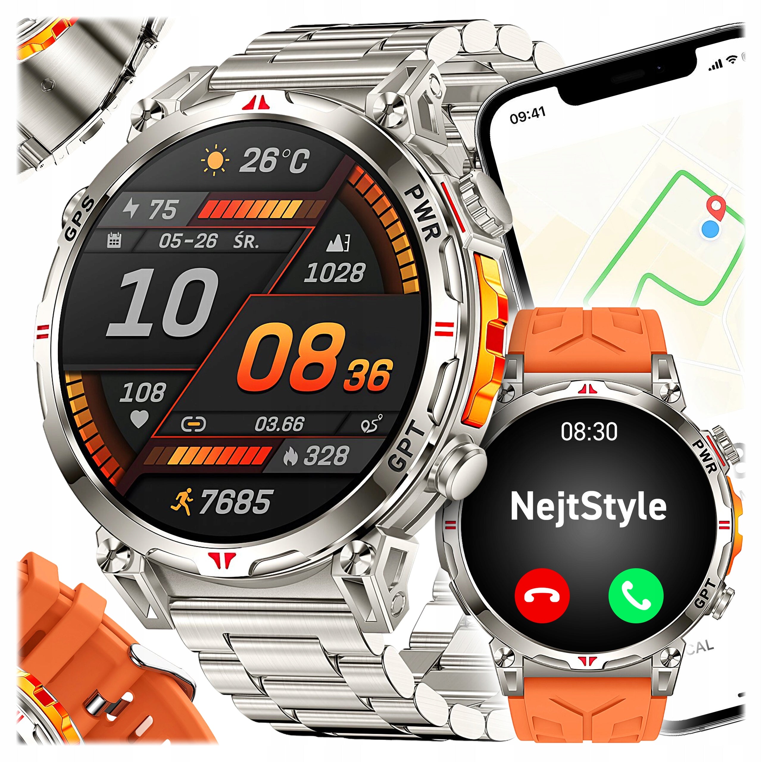 SMARTWATCH MEN'S GPS MENU POLISH WATERPROOF SPORTS TALK SMART WATCH PL