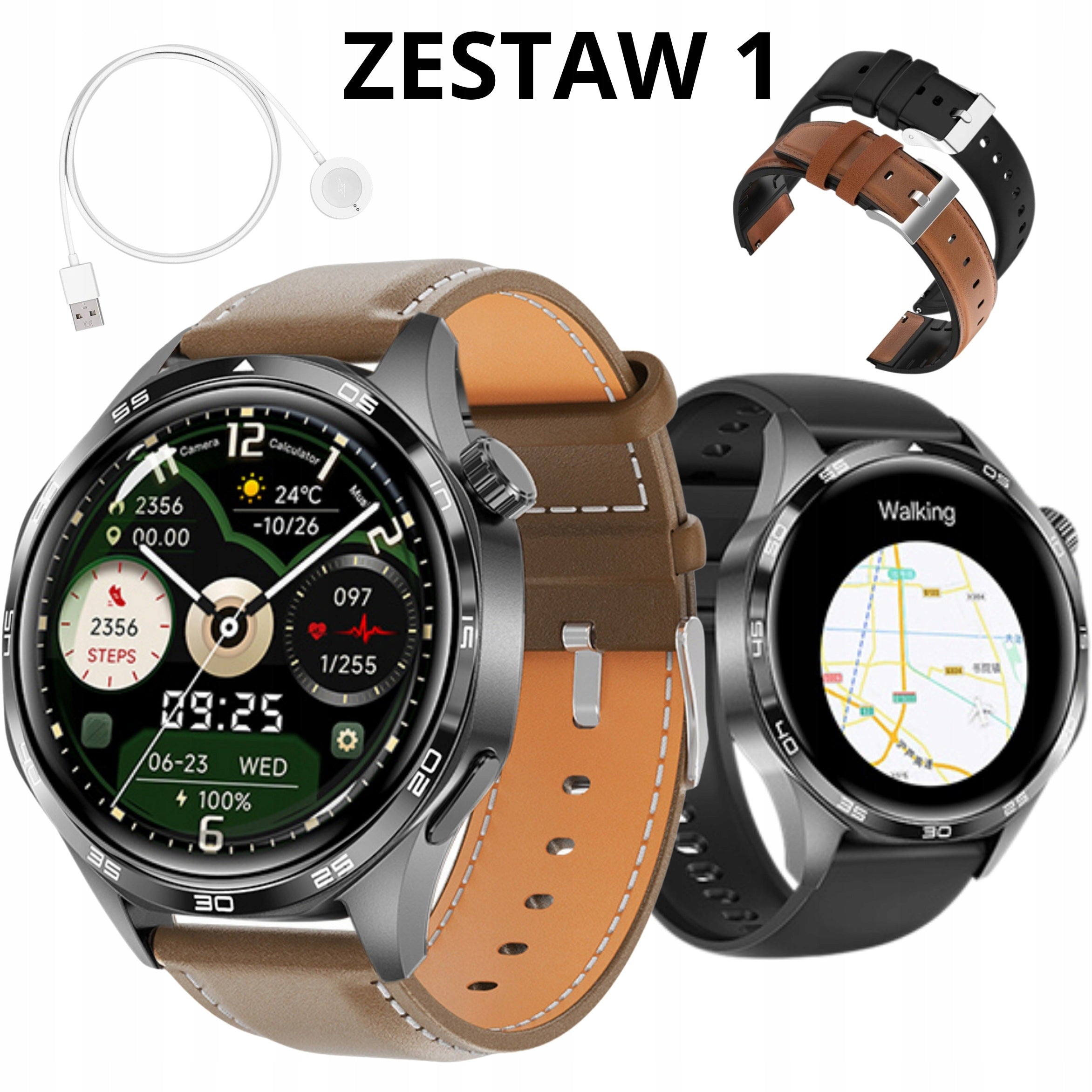 SMARTWATCH MEN'S SPORT IP68 BROWN STRAP BRACELET ELEGANT GPS MENU PL Packaging status original