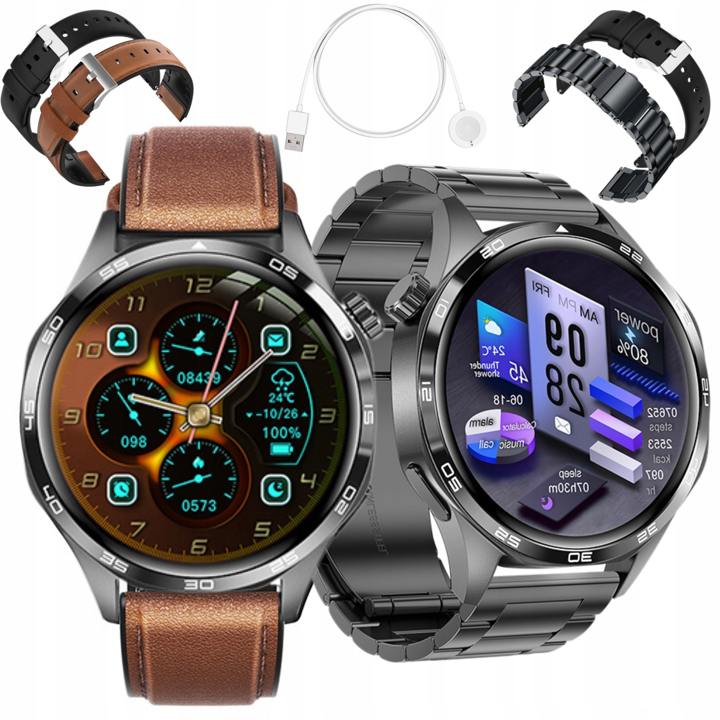 SMARTWATCH MEN'S SPORT IP68 BROWN STRAP BRACELET ELEGANT GPS MENU PL