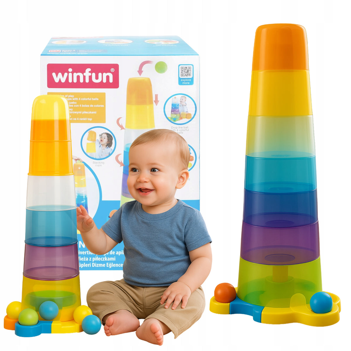 SMILY PLAY Tower with Balls Sensory Pyramid Sorter For Children 65 cm