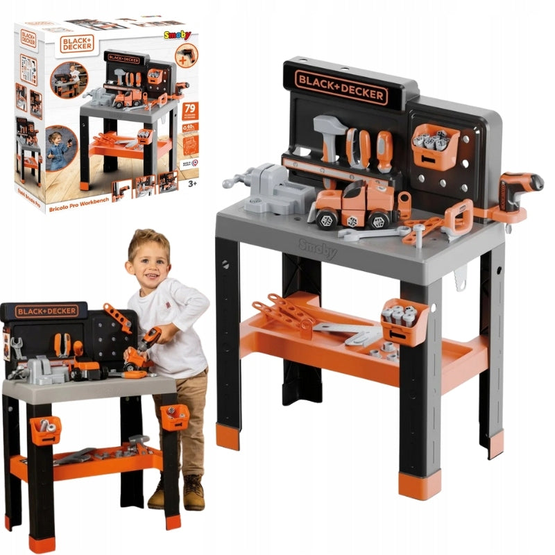 SMOBY BLACK & DECKER WORKSHOP BRICOLO CENTER + TOOL ACCESSORIES