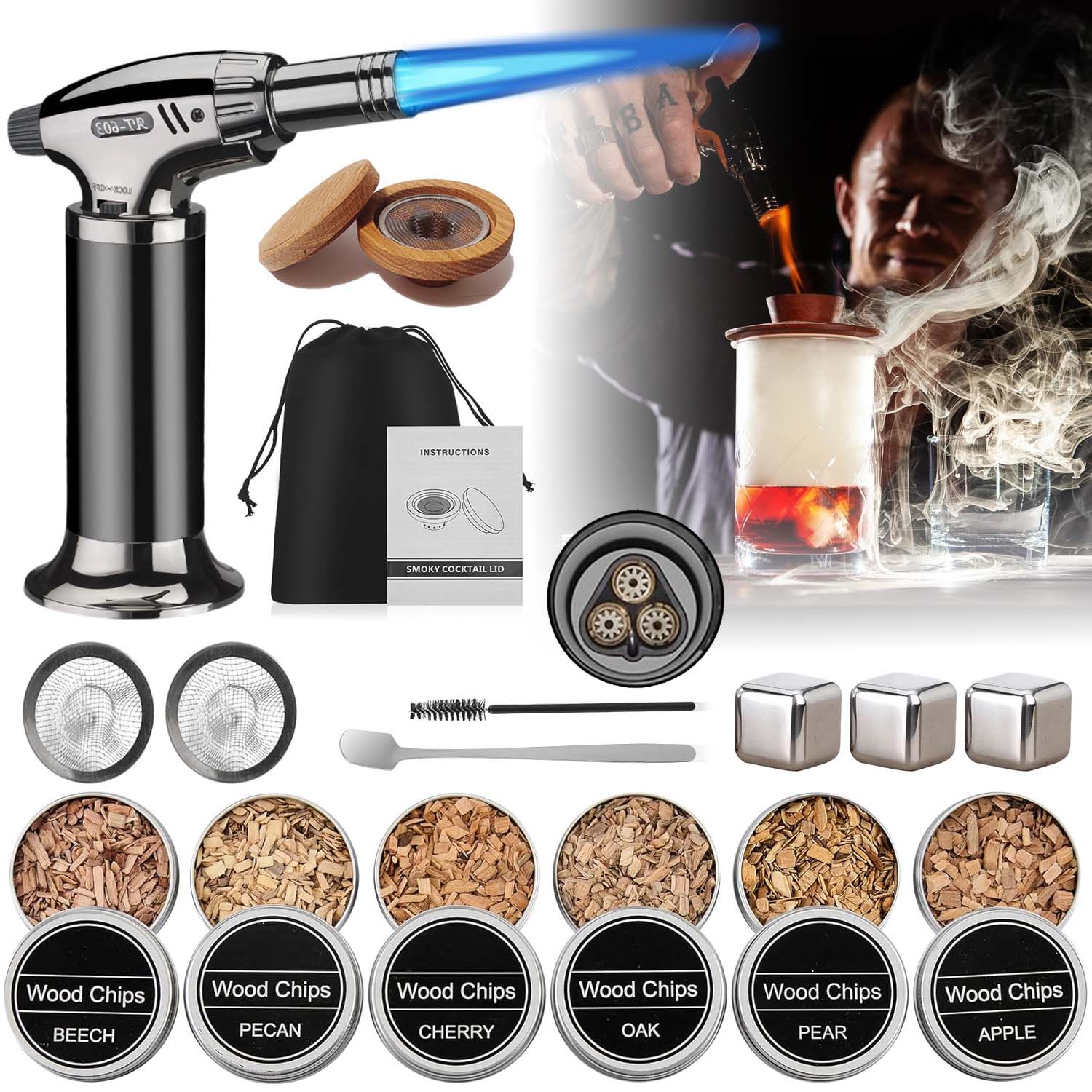 SMOKING SET WHISKEY SMOKER GADGET GIFT FOR BOYFRIEND MAN 8IN1