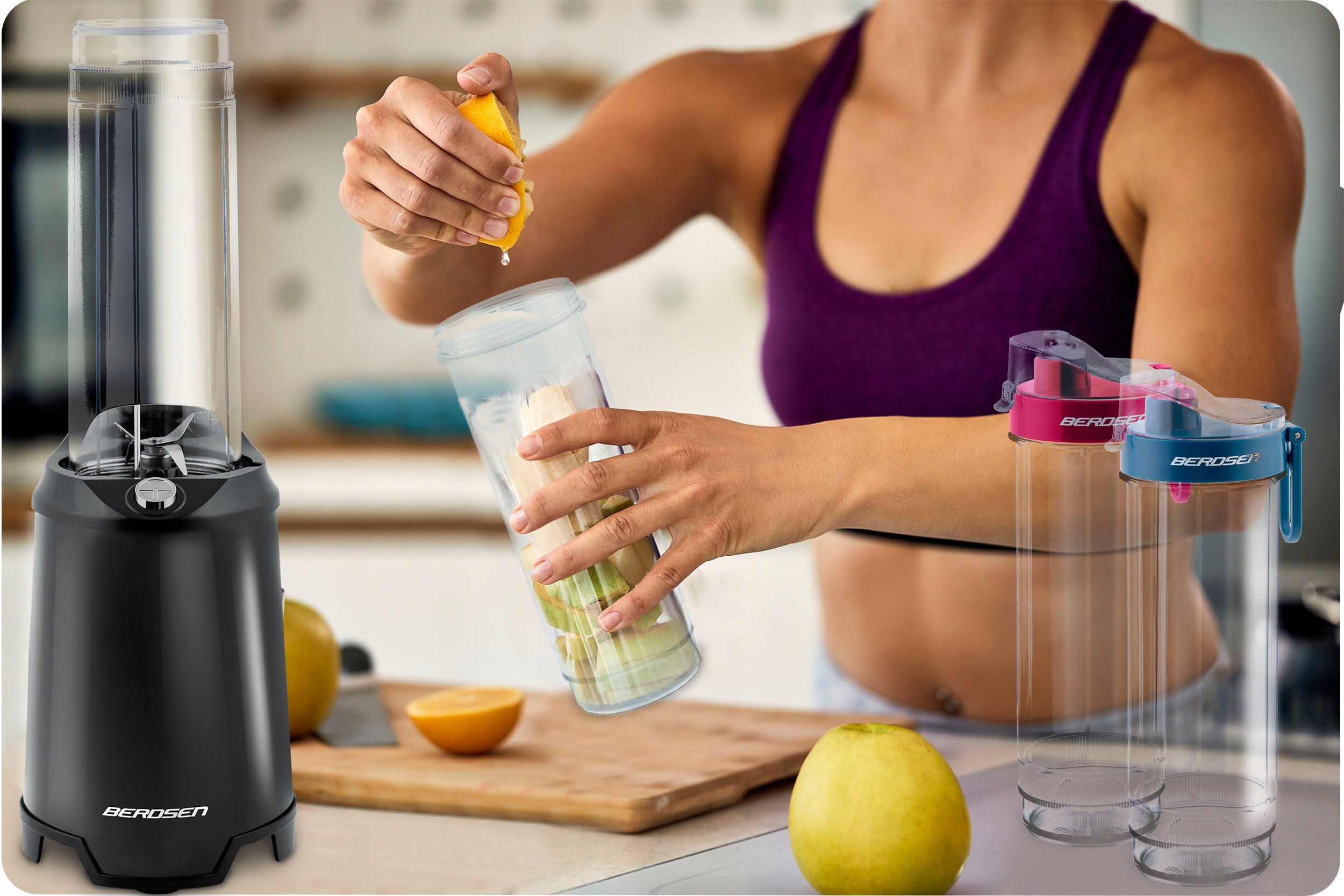 SMOOTHIE CUP BLENDER FOR COCKTAILS BERDSEN 700W + 2 BOTTLES 0,57L Packaging status original