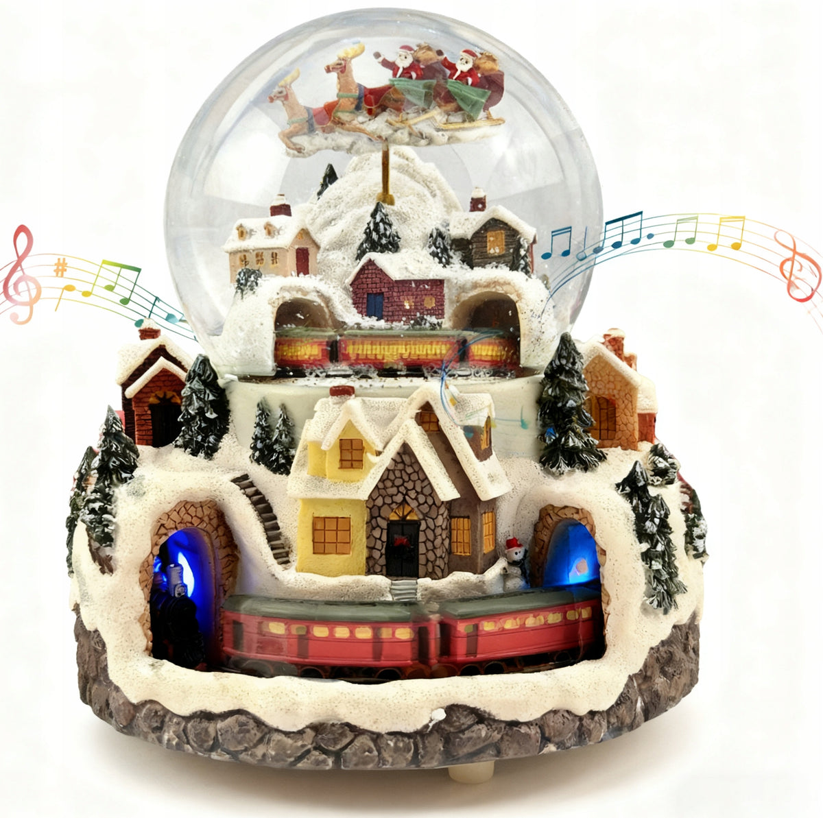 SNOWBALL LED WITH SANTA CLAUS CHRISTMAS MUSIC BOX WITH ROTATING TRAIN 23CM