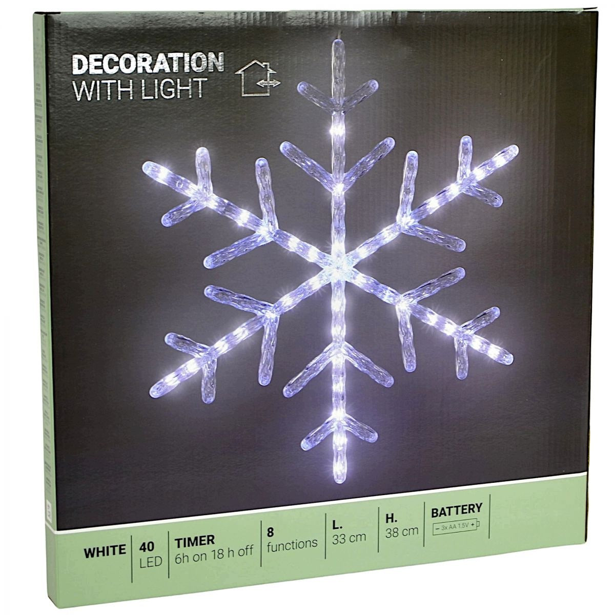 SNOWFLAKE DECORATION HANGING LIGHT ORNAMENT FOR WINDOW 40 LED TIMER Manufacturer code 1080623