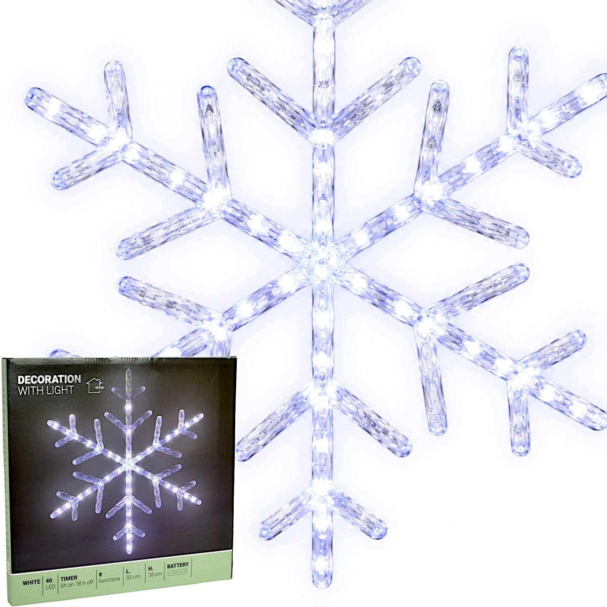 SNOWFLAKE DECORATION HANGING LIGHT ORNAMENT FOR WINDOW 40 LED TIMER