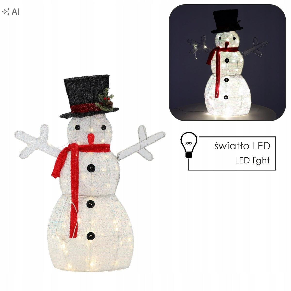 SNOWMAN GLOWING CHRISTMAS DECORATION LED 72 CM WHITE GARDEN ORNAMENT Packaging status original