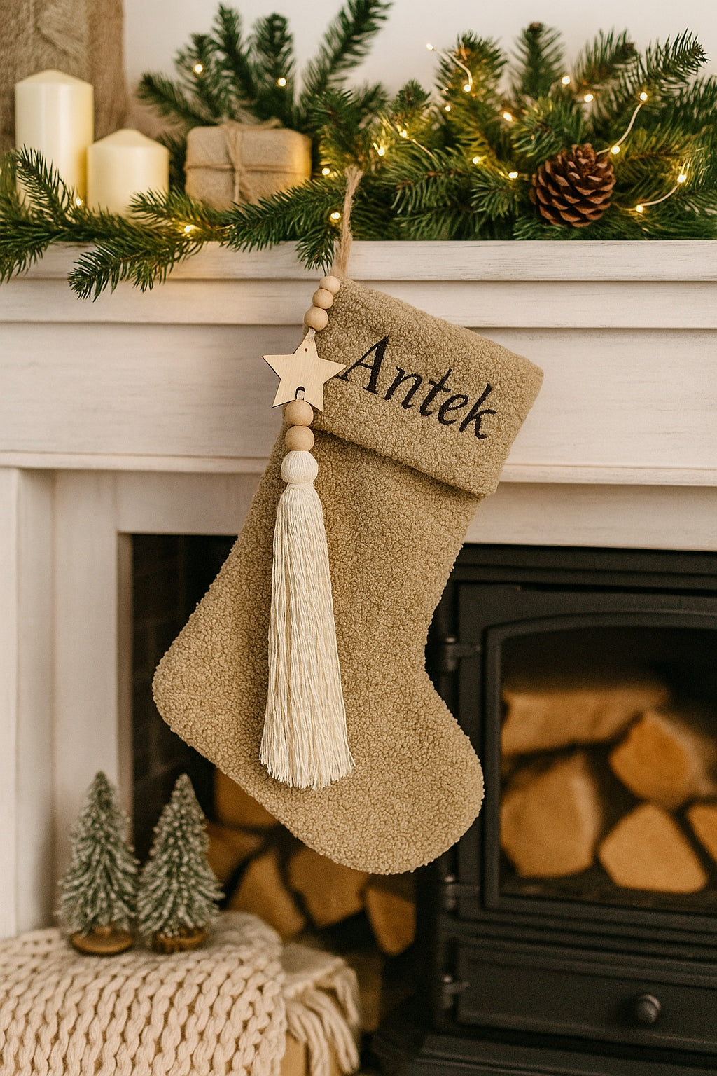 SOCK CHRISTMAS DECORATION FOR FIREPLACE EMBROIDERED NAME GIFT SANTA CLAUS Manufacturer code 105