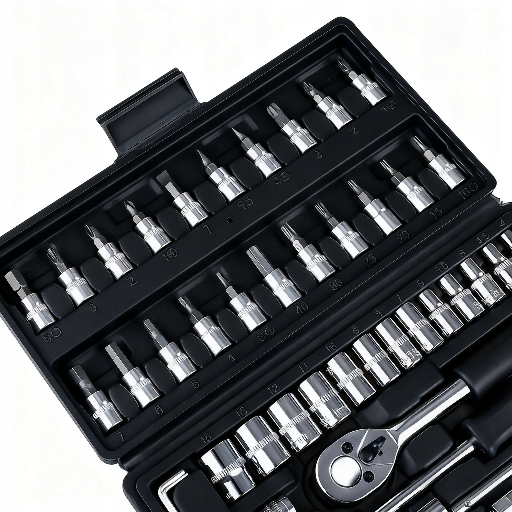 SOCKET TOOL SET 46 ELEMENTS RATCHET CAP BITS IN CASE Manufacturer code TT350PL