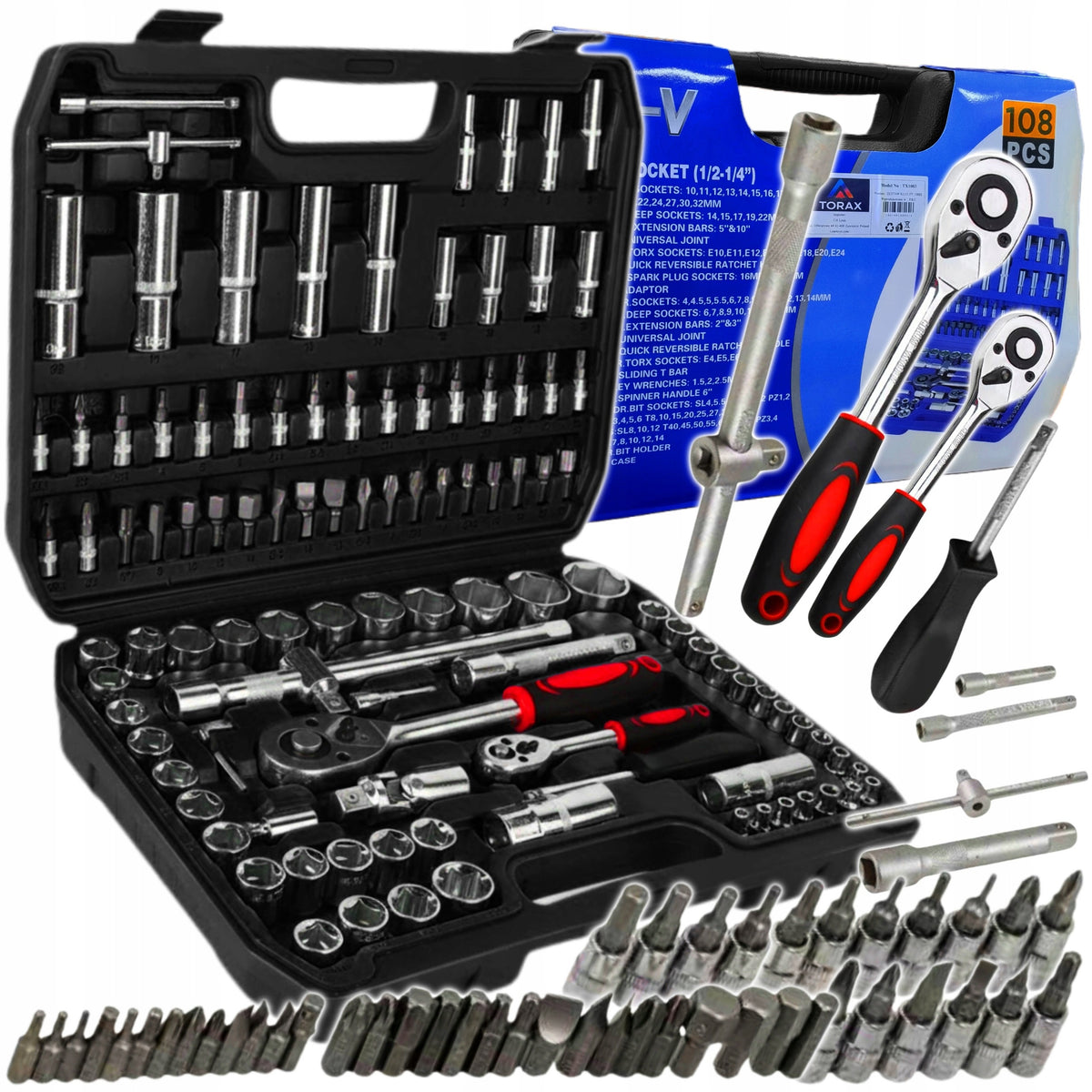 SOCKET WRENCH SET 108 ELEMENTS 1/2" 1/4" BITS TOOL CASE